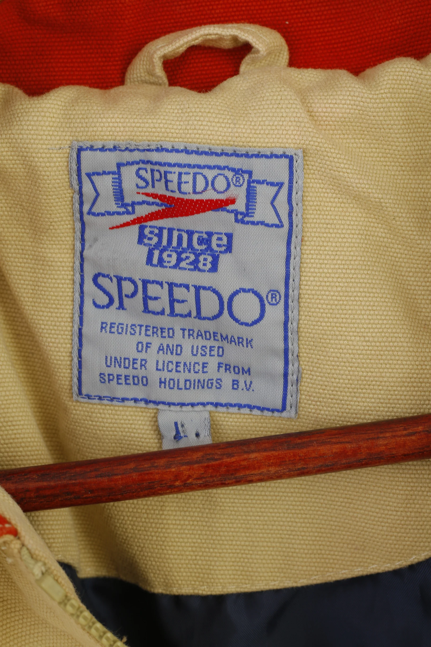 Speedo Men L Jacket Cream Cotton Denim Vintage Bomber Full Zipper Retro Top - Image 4