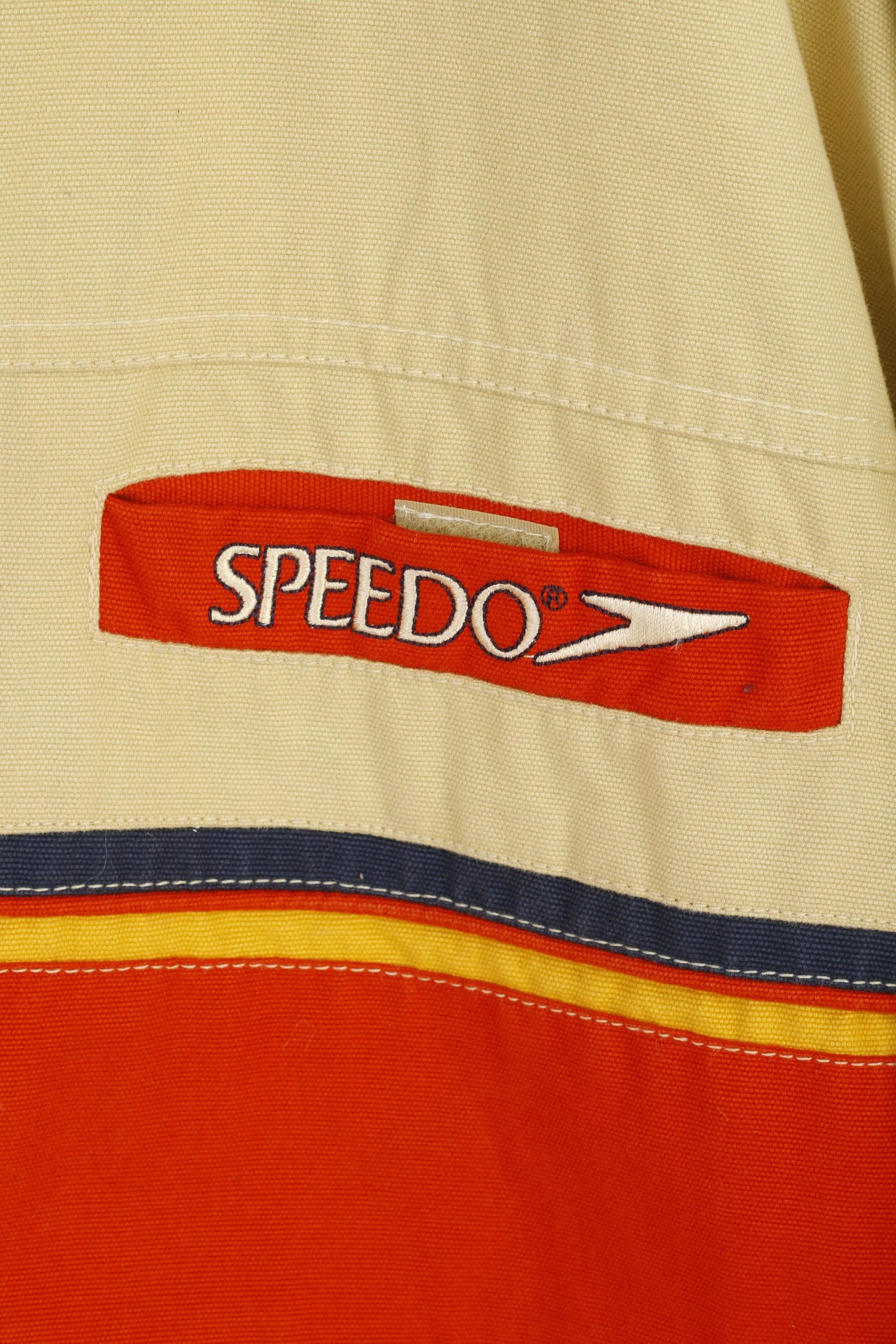 Speedo Men L Jacket Cream Cotton Denim Vintage Bomber Full Zipper Retro Top - Image 5
