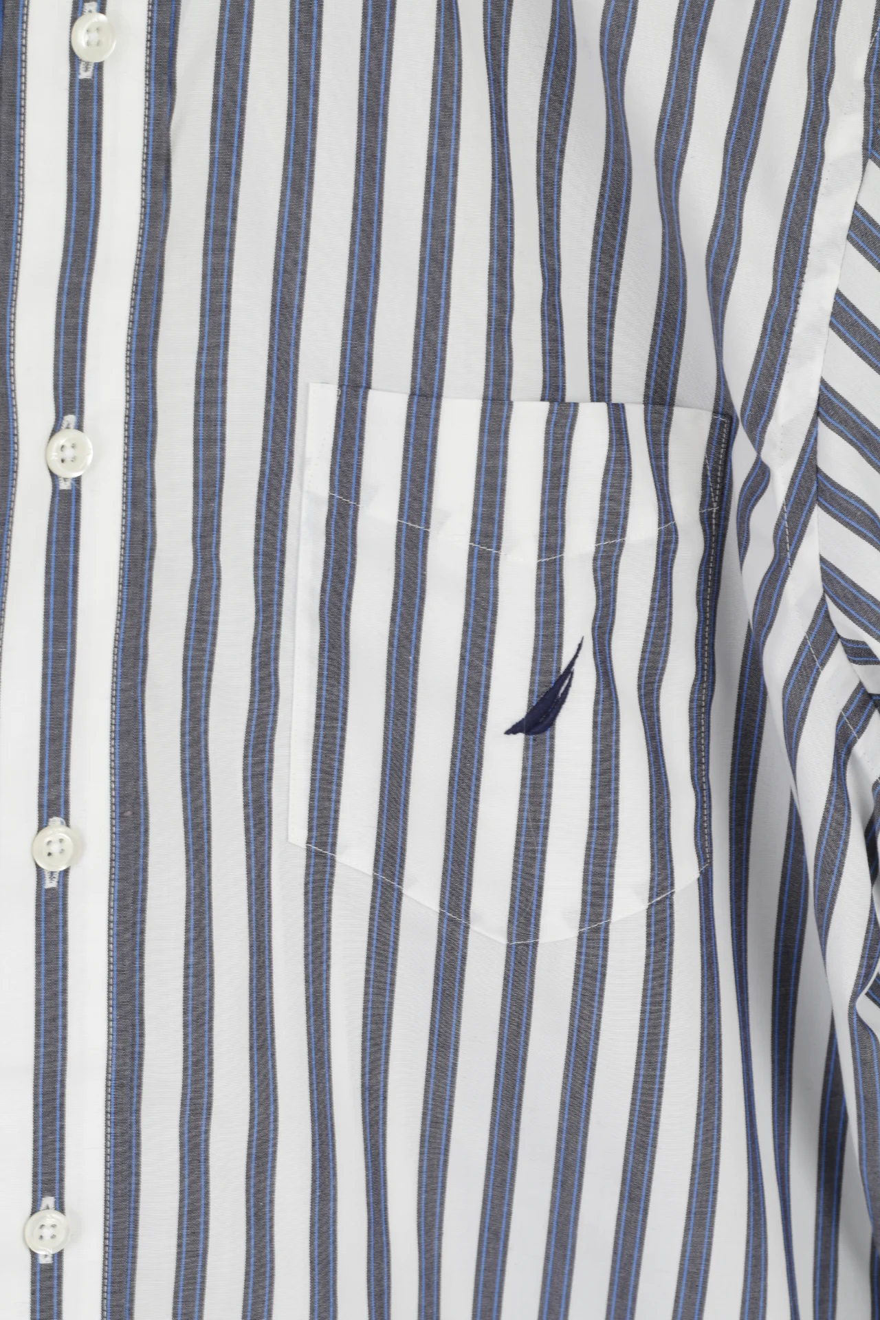 Nautica Men M Casual Shirt White Blue Striped Cotton Classic Fit Long Sleeve Top - Image 3