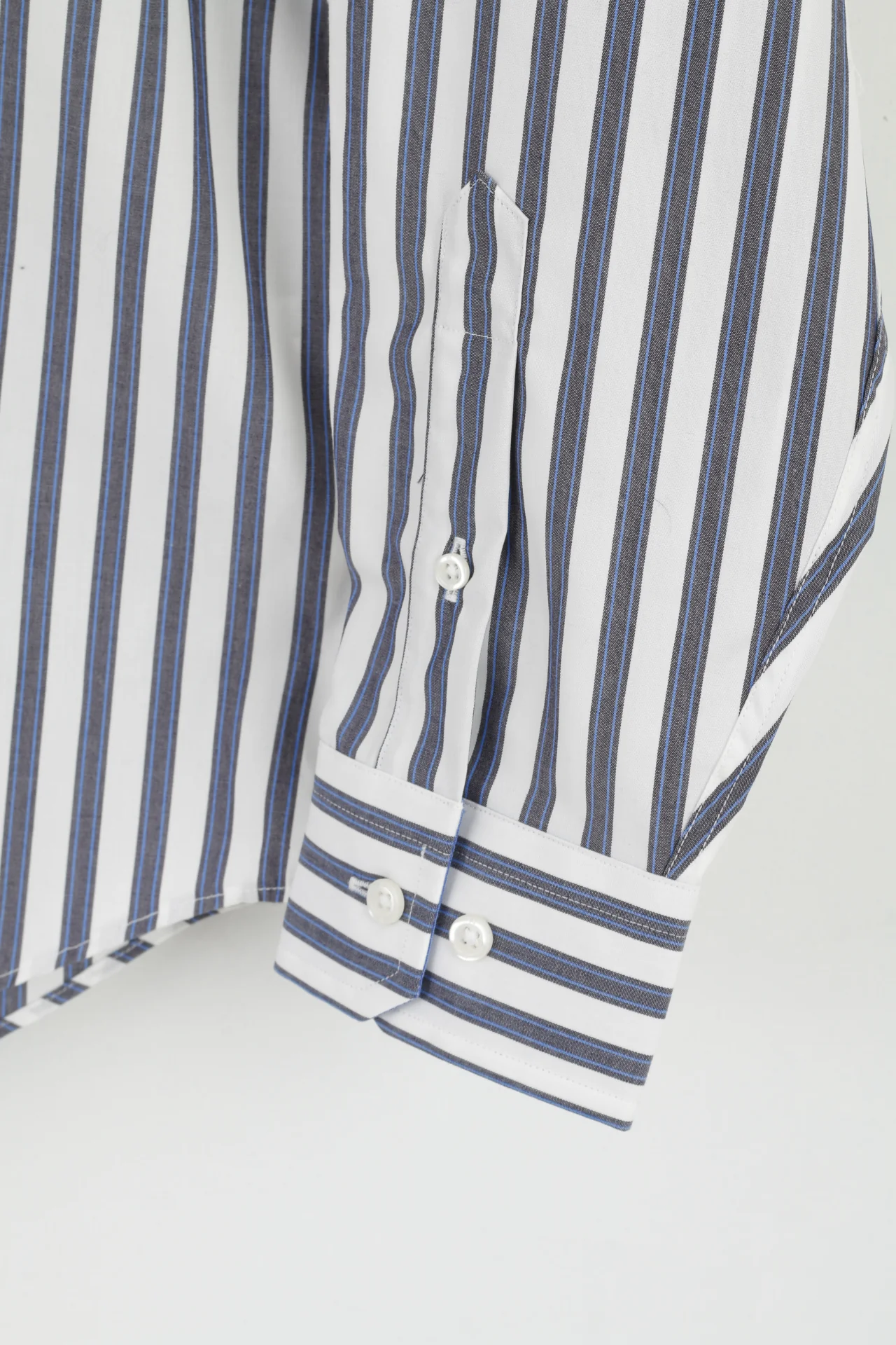 Nautica Men M Casual Shirt White Blue Striped Cotton Classic Fit Long Sleeve Top - Image 4