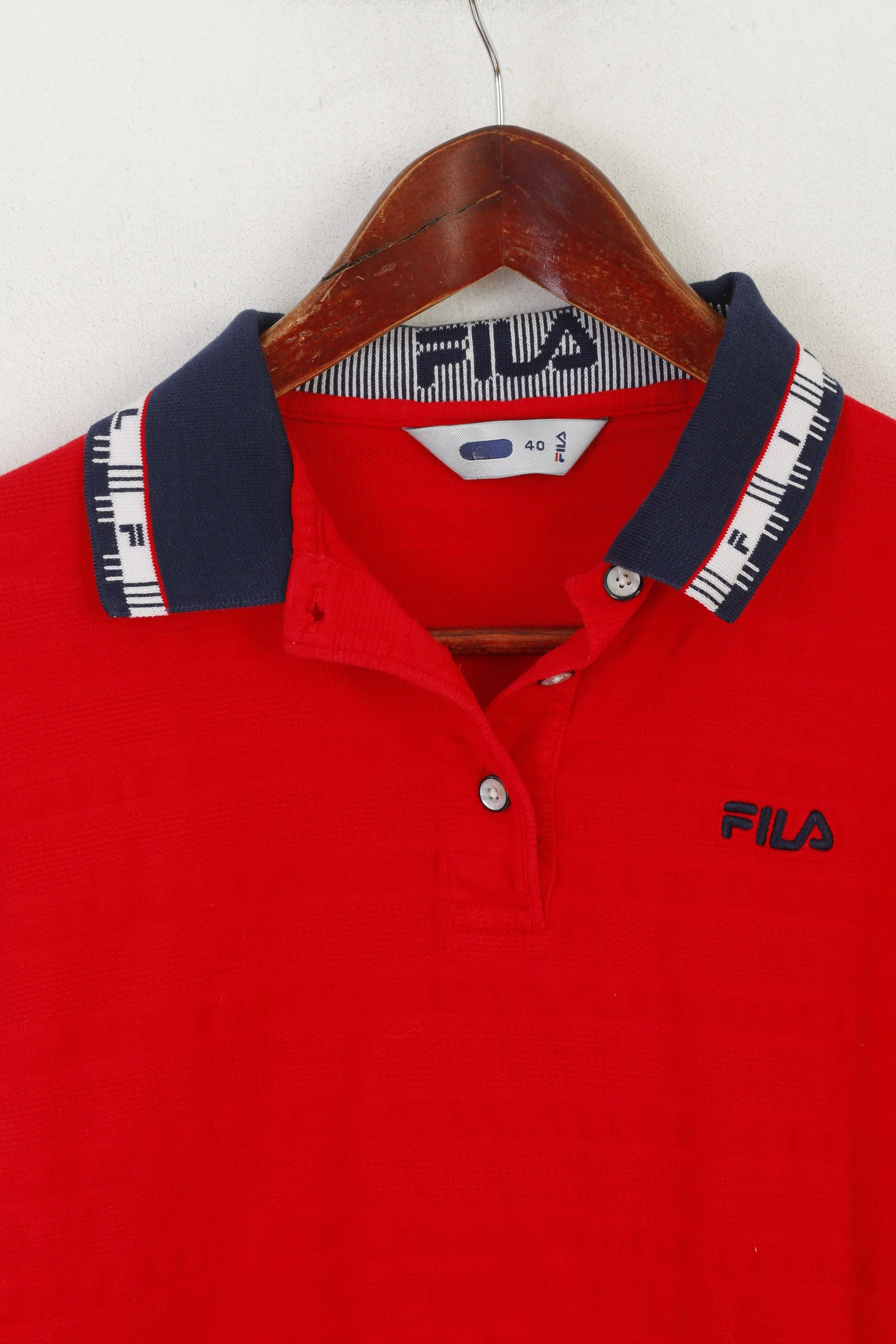 Fila Women 40 S Polo Shirt Red Cotton Cropped Stretch Fit Long Sleeve Top - Image 2