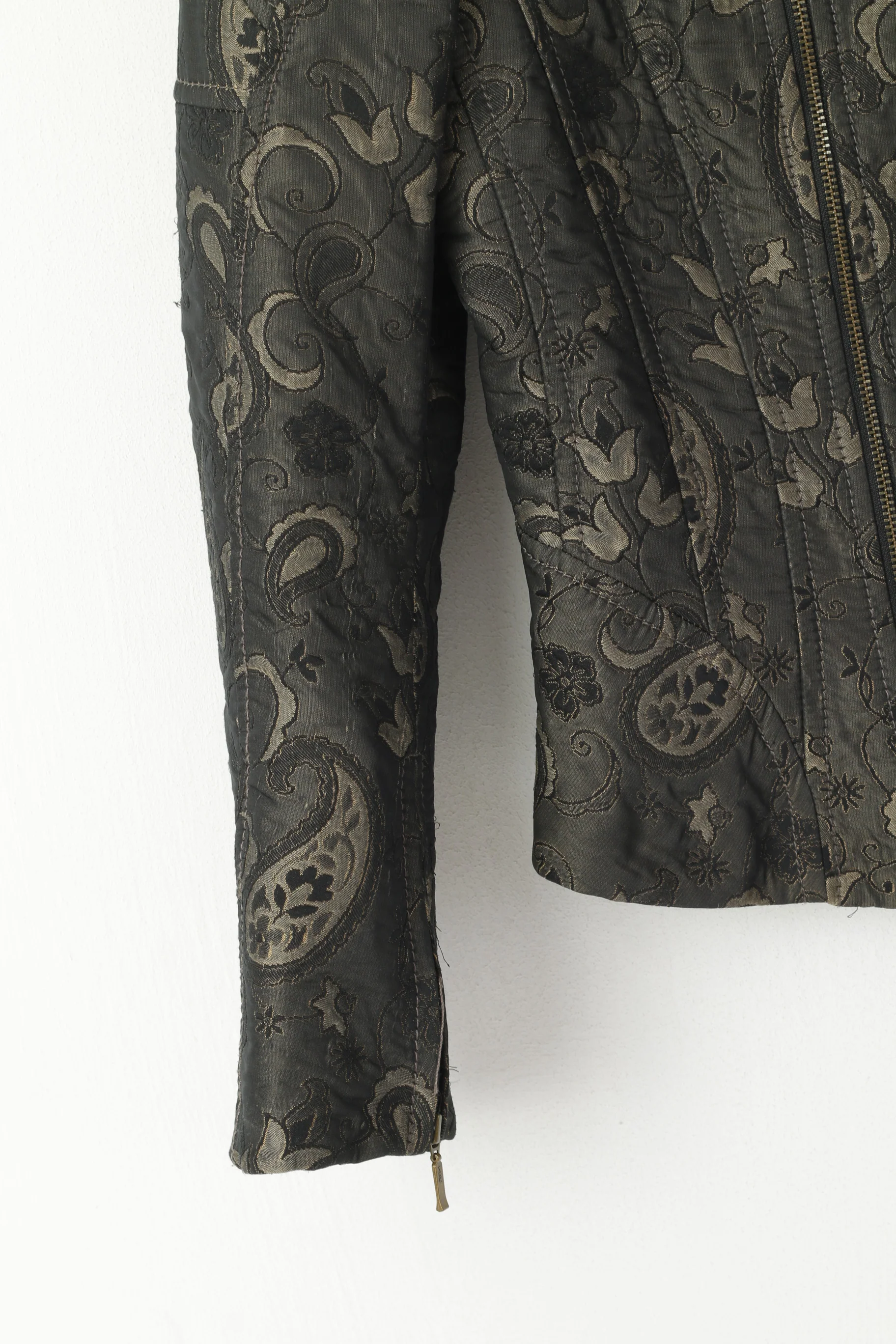 Erny Van Reijmersdal Women 40 S Jacket Green Shiny Floral Two Zippered Cropped Top - Image 3