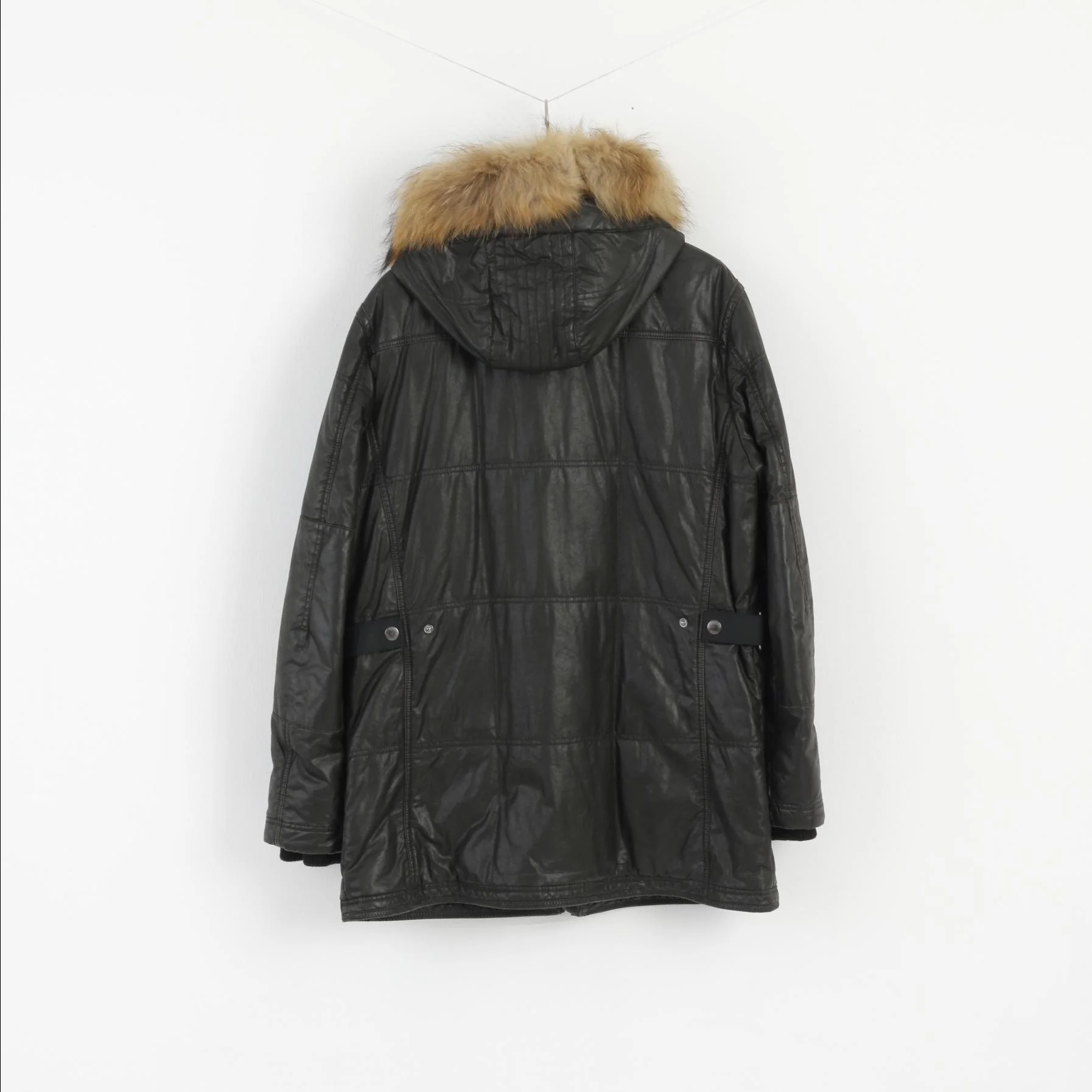Milestone Men 52 L Jacket Black Cotton Wax Parka Winter Full Zipper Top - Image 9
