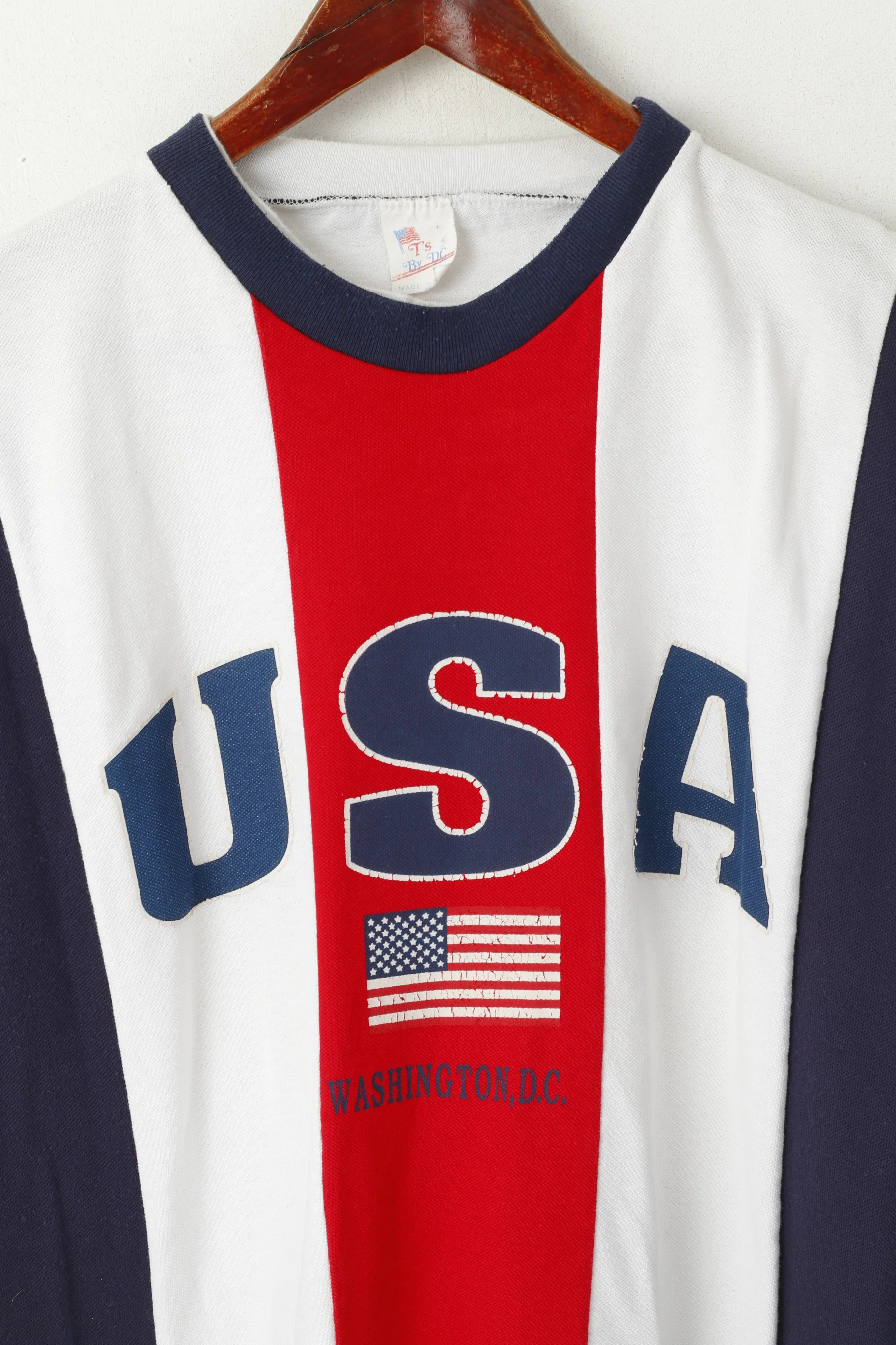 T's By DC Men XL Shirt White Striped Cotton USA Washington Crew Neck Top - Image 2