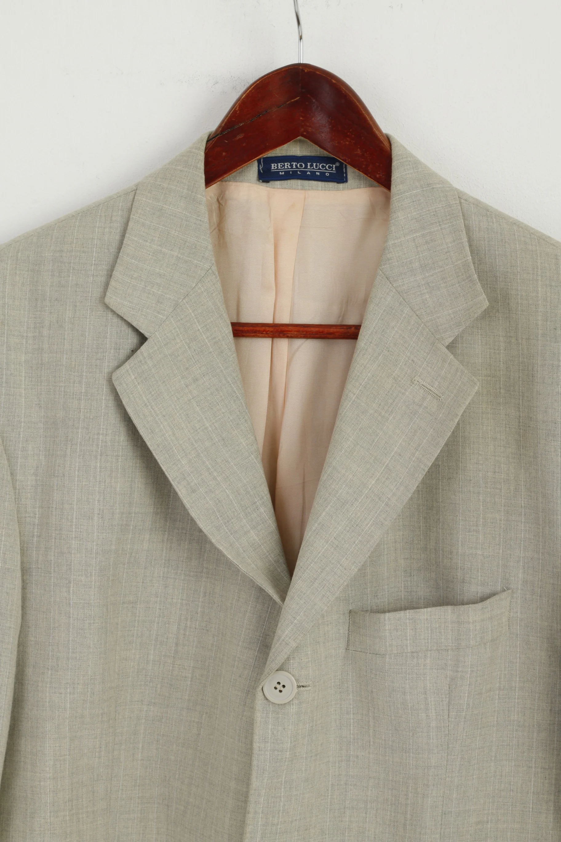 Berto Lucci Men 48 Blazer Grey Single Breasted Shoulder Pads Milano Jacket - Image 2