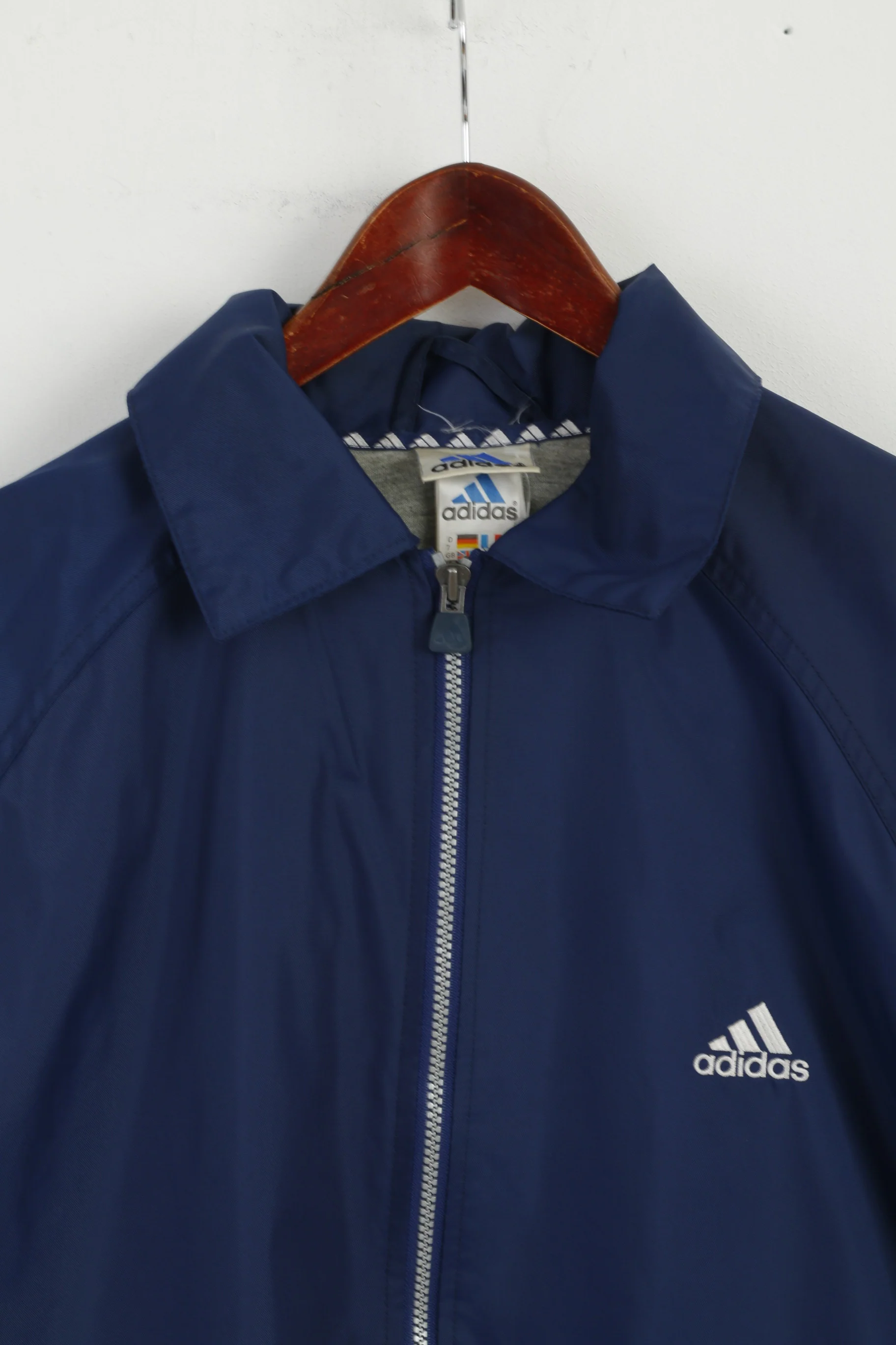 Adidas Men L 186 Jacket Navy Classic Harrington Vintage Nylon Waterproof Zip Up Top - Image 2