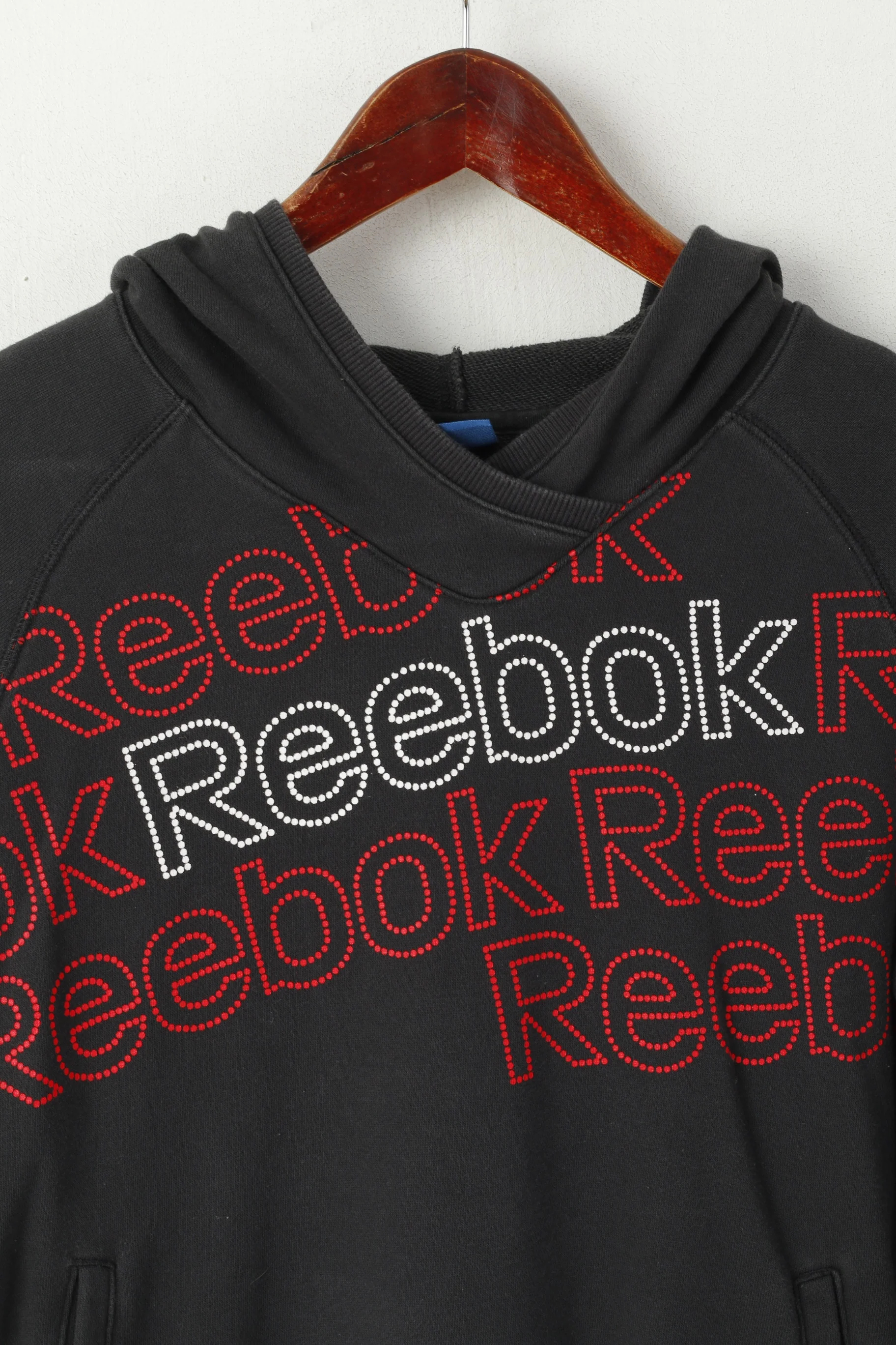 Reebok Women 12 M Sweatshirt Black Cotton Hooded Sportswear Cropped Top - Image 2