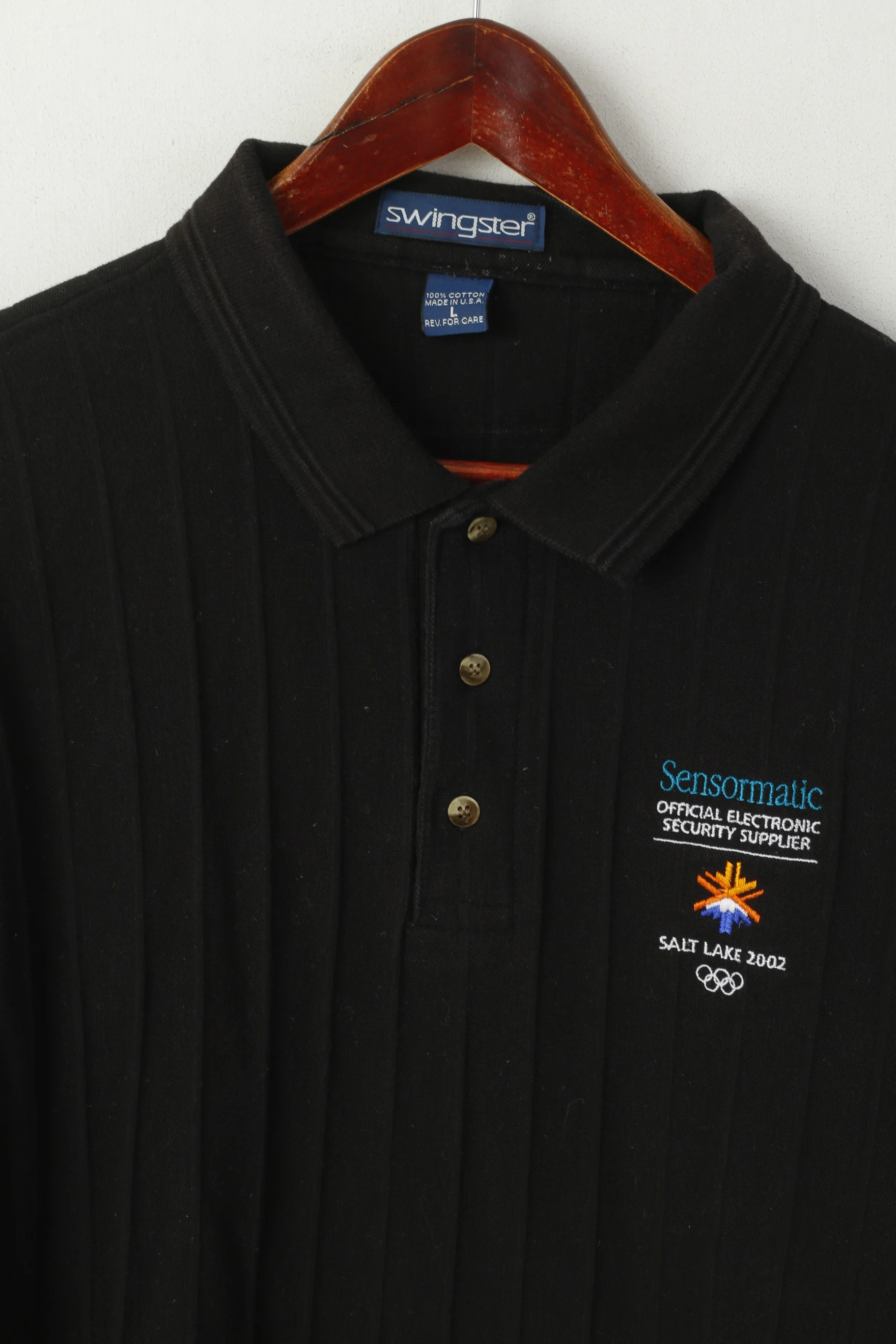 Swingster Men L Polo Shirt Black Cotton Salt Lake City 2002 Olympic Short Sleeve Top - Image 2
