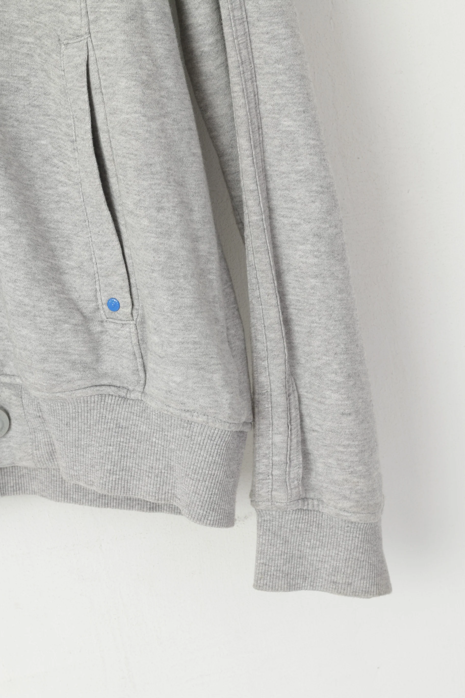 Adidas Men L Sweatshirt Grey Cotton Hooded Full Zipper Buttons Casual Top - Image 3