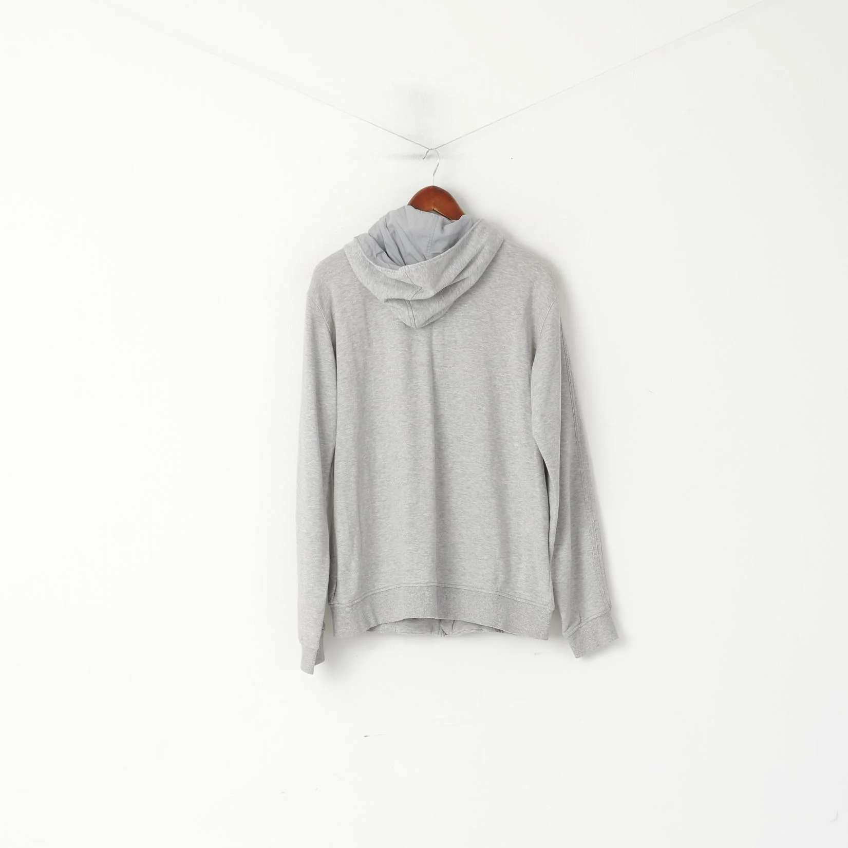 Adidas Men L Sweatshirt Grey Cotton Hooded Full Zipper Buttons Casual Top - Image 7