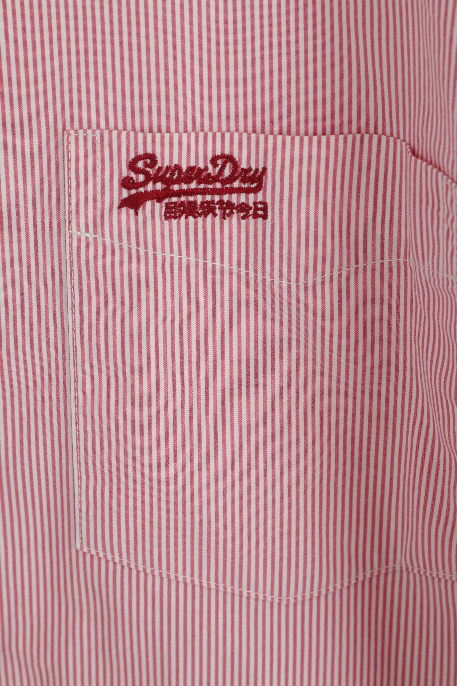 Superdry Men L (M) Casual Shirt Pink Striped Cotton Japan Long Sleeve Detailed Buttons Top - Image 4