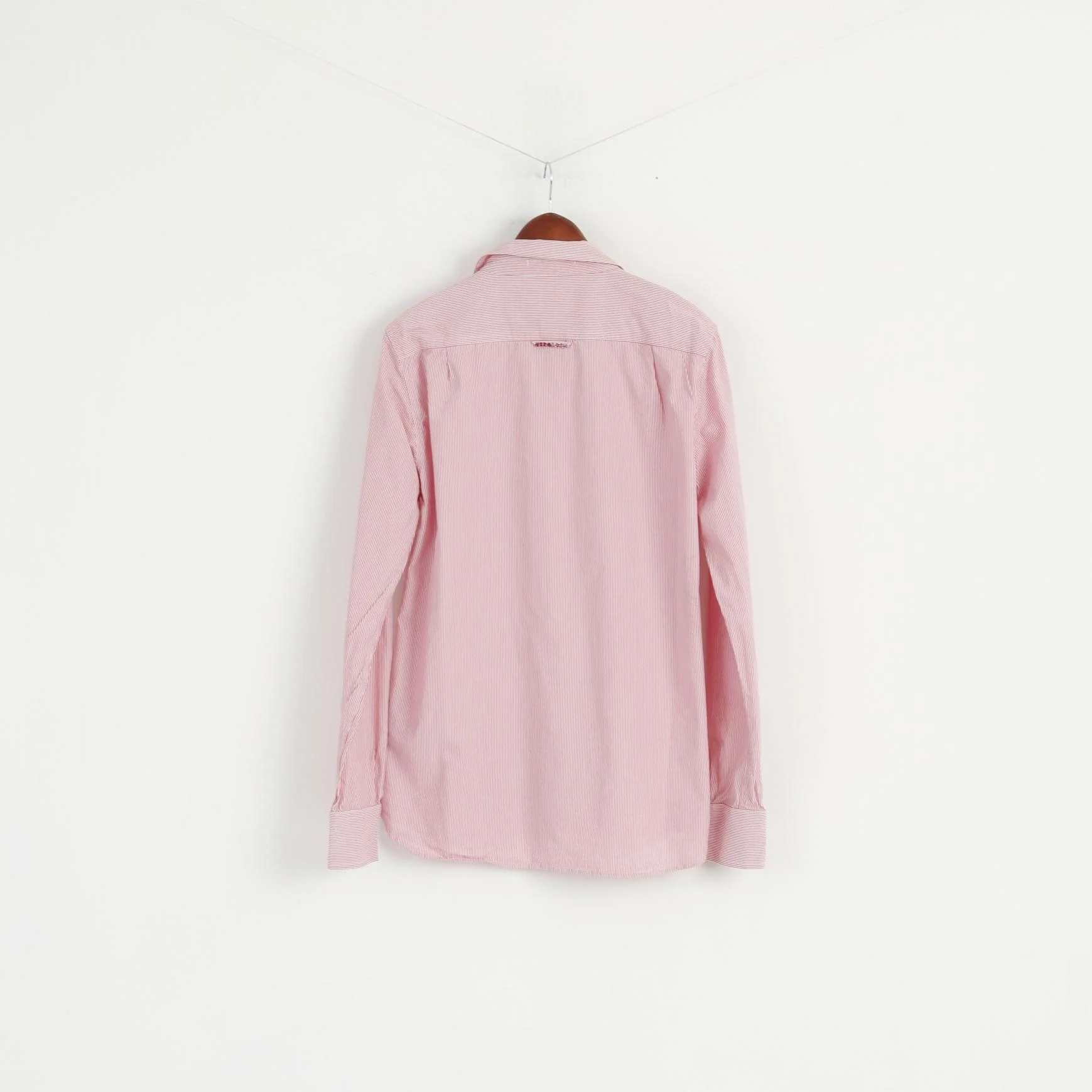 Superdry Men L (M) Casual Shirt Pink Striped Cotton Japan Long Sleeve Detailed Buttons Top - Image 7