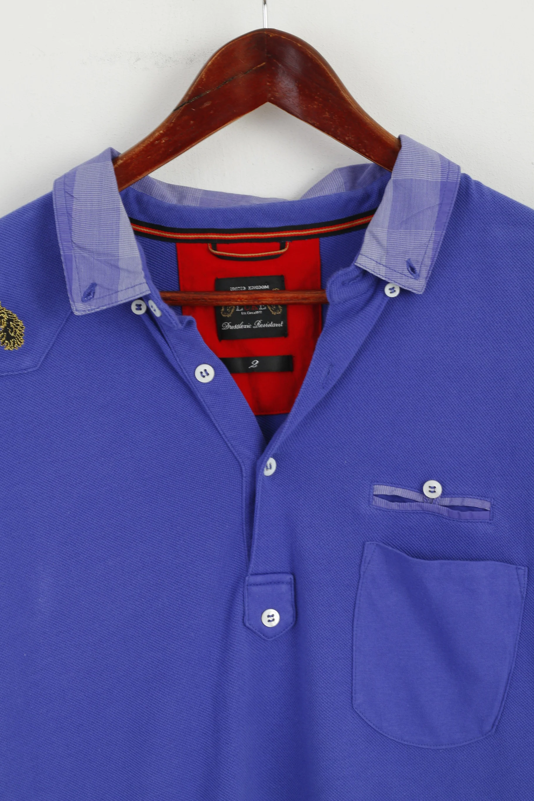 LUKE Men 2 M Polo Shirt Purple Cotton Dresslexic Resistant Classic Plain Top - Image 2