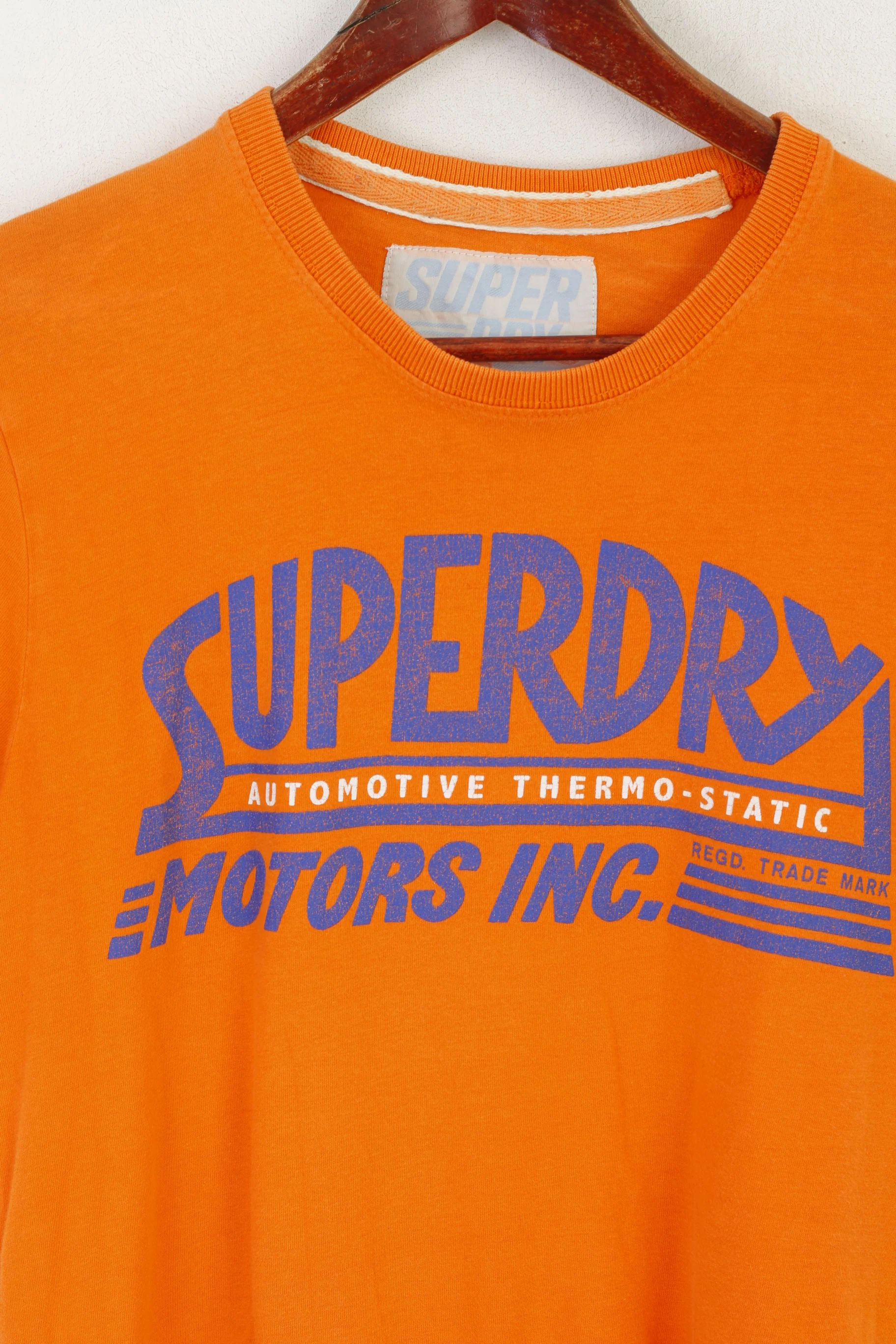 Superdry Men S Shirt Orange Cotton Motors Automotive Graphic Crew Neck Top - Image 2