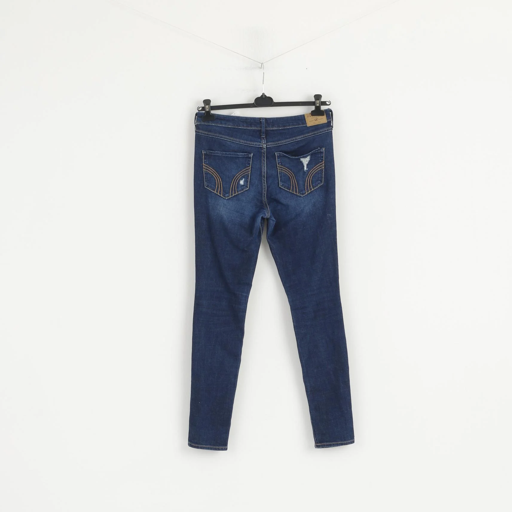 Hollister Women 28 Trousers Navy Denim Skinny Ripped Cotton Stretch Jeans Pants - Image 6