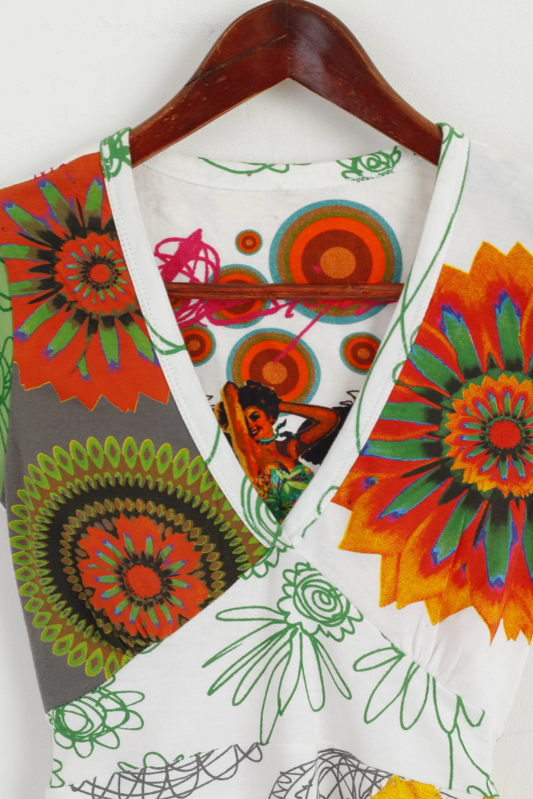 Desigual Women XS Shirt White Emroidered Floral Cotton Bound V Neck Summer Top - Image 2