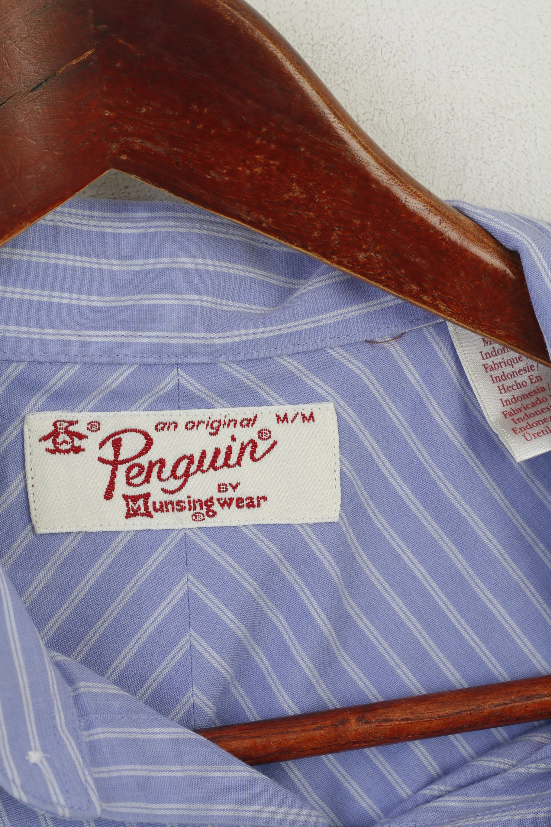 Penguin Men M Casual Shirt Purple Striped Cotton Long Sleeve slim Fit Top - Image 4