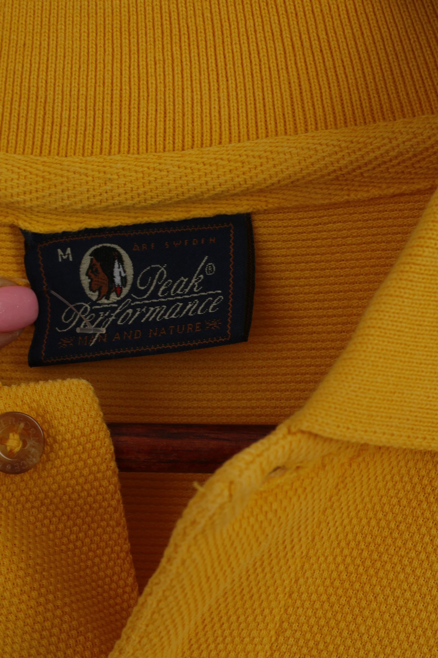 Peak Performance Men M Polo Shirt Yellow Cotton Plain Detailed Buttons Top - Image 3