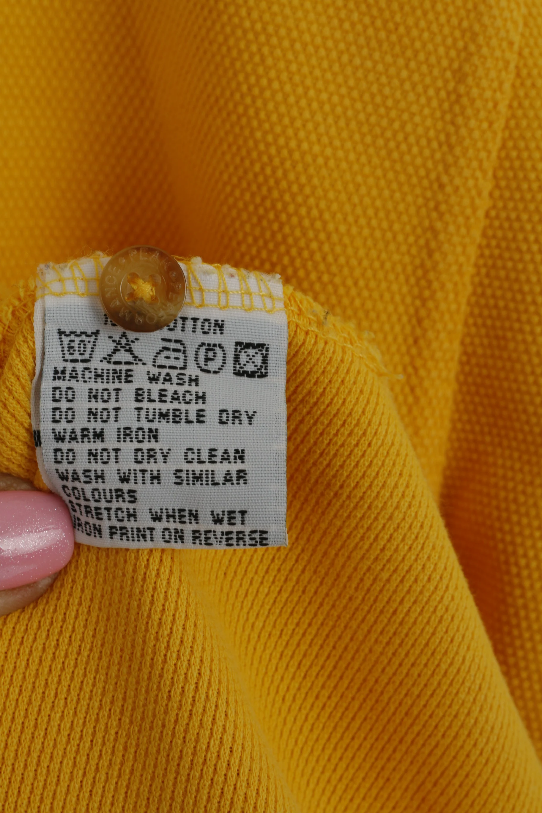 Peak Performance Men M Polo Shirt Yellow Cotton Plain Detailed Buttons Top - Image 4