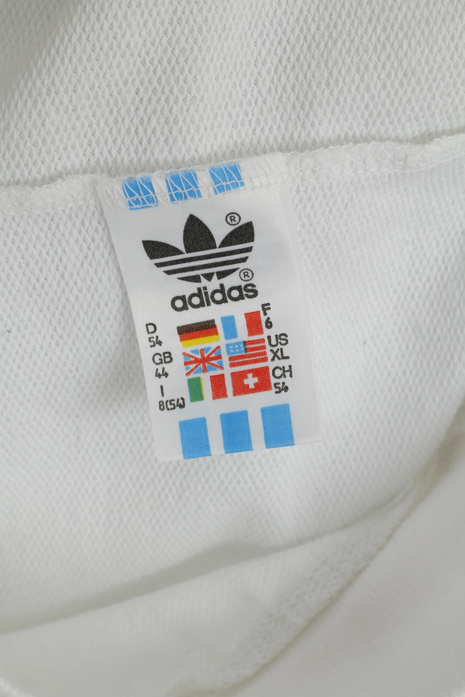Adidas Men 54 M Sweatshirt White Cotton V Neck Vintage Classic Blouse Top - Image 5