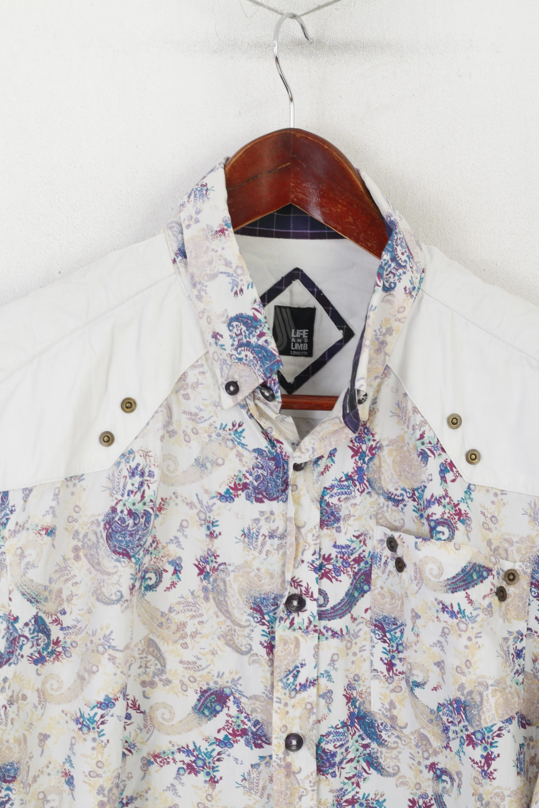 Life and Limb London Men M Casual Shirt White Corron Paisley Long Sleeve Top - Image 2