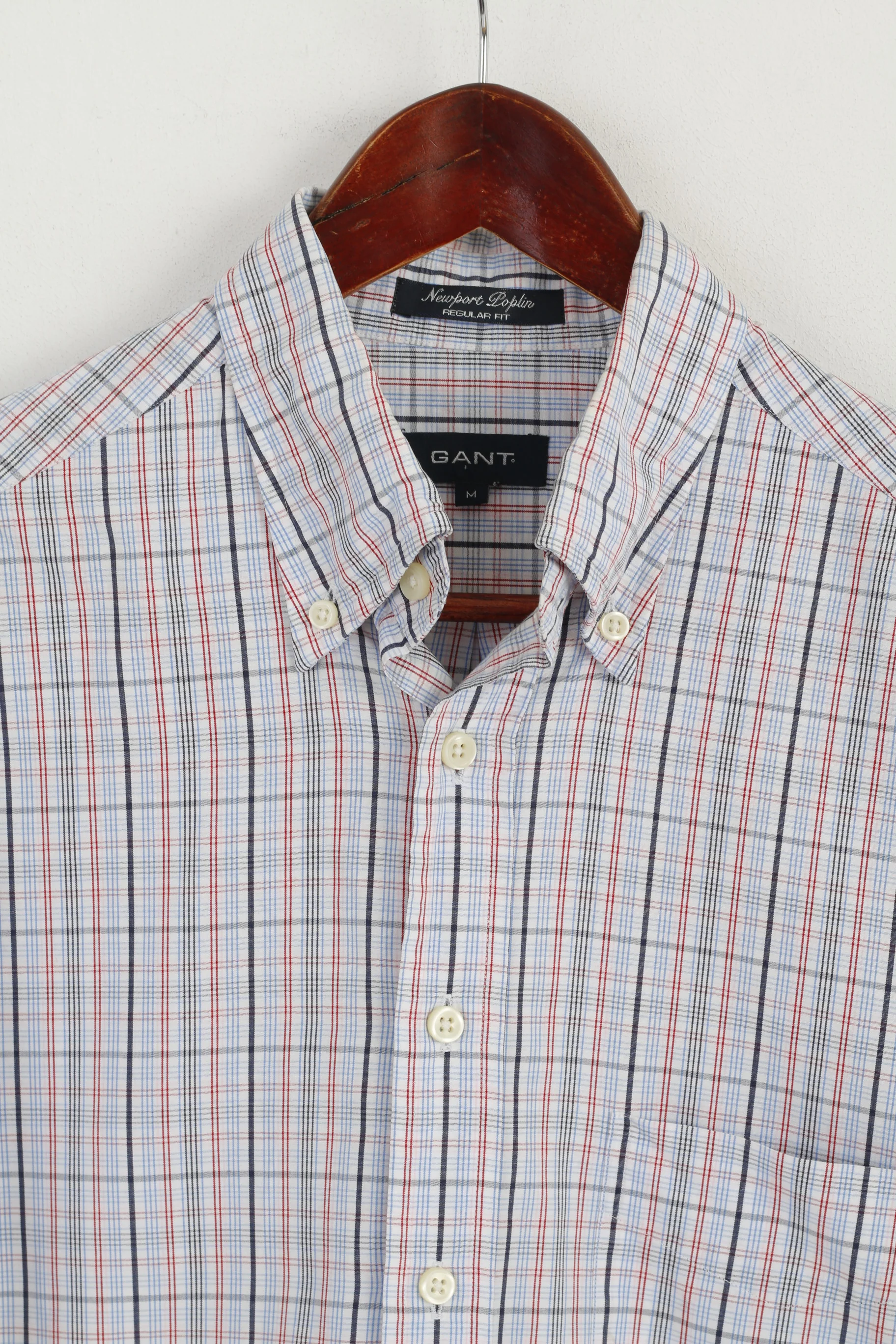 Gant Men M Casual Shirt White Check Newport Poplin Regular Fit Cotton Long Sleeve Top - Image 2