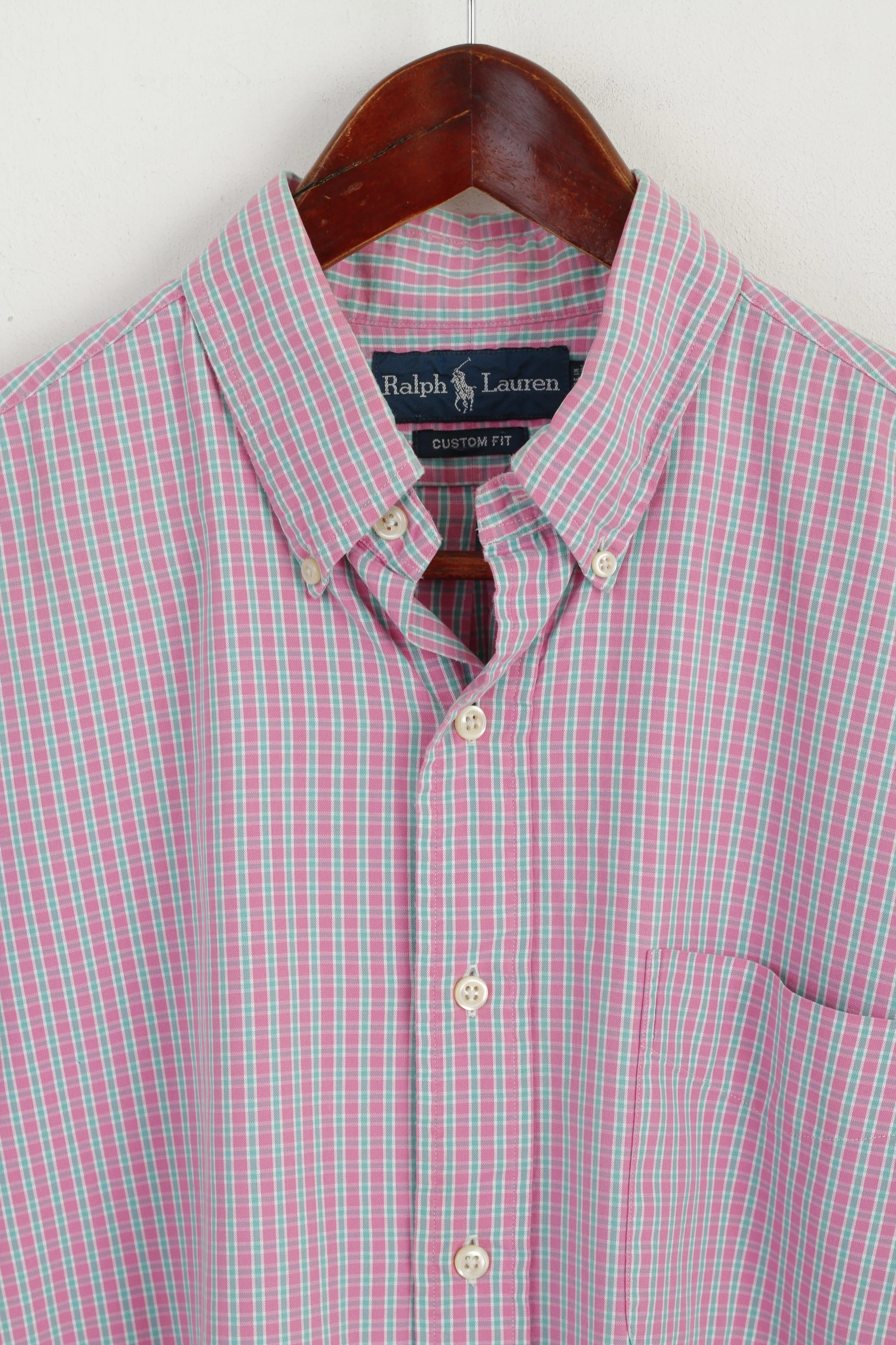 Ralph Lauren Men 16 L Casual Shirt Pink Check Button Down Collar Short Sleeve Top - Image 2