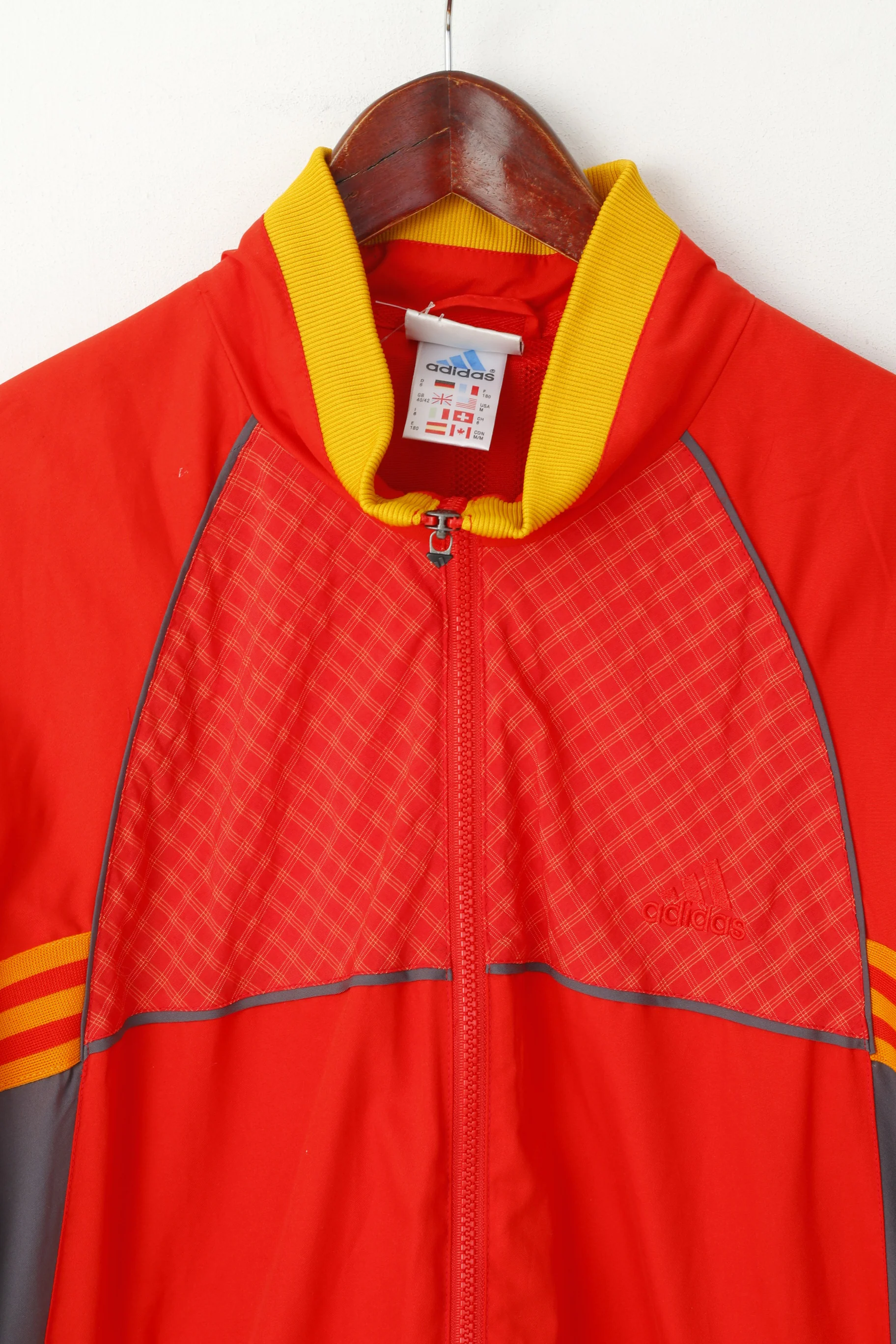 Adidas Men M Jacket Red Embroided Bomber Activewear Full Zipper Top - Image 2