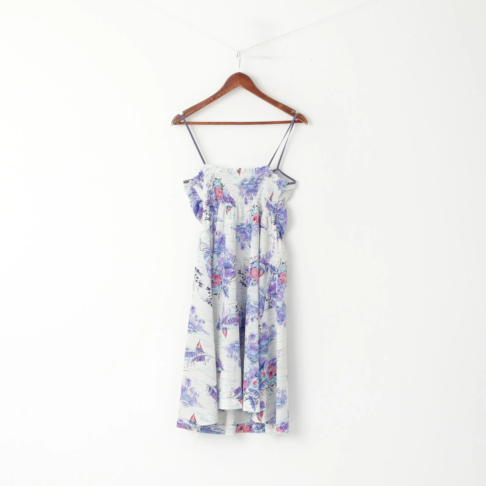 CKM Collection Women 12 S/M Dress Purple Spaghetii Straps Midi Flower Print Flared - Image 5