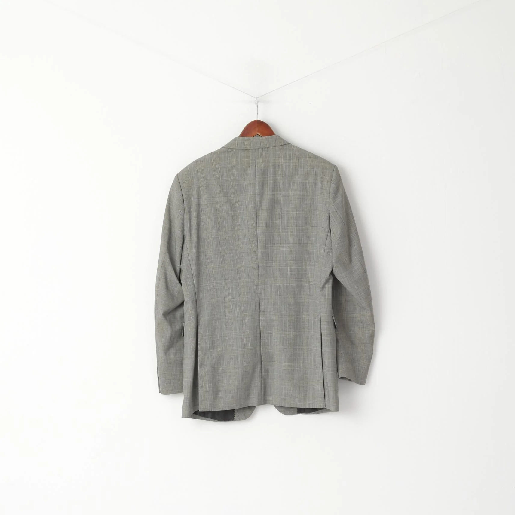 PuntaSetta Men 40 Blazer Grey Check Wool Vintage Single Breasted Jacket - Image 7