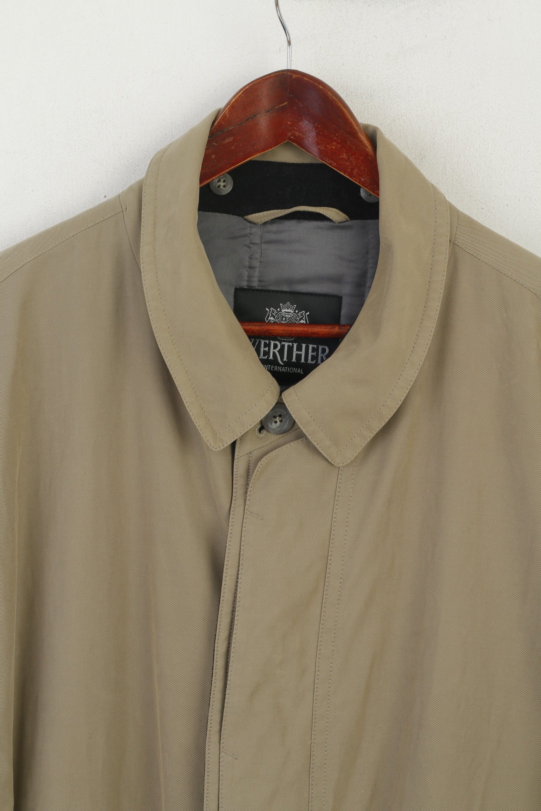 Werther International Men 52 L Coat Khaki Cotton Trench Lined Vintage Raincoat - Image 2