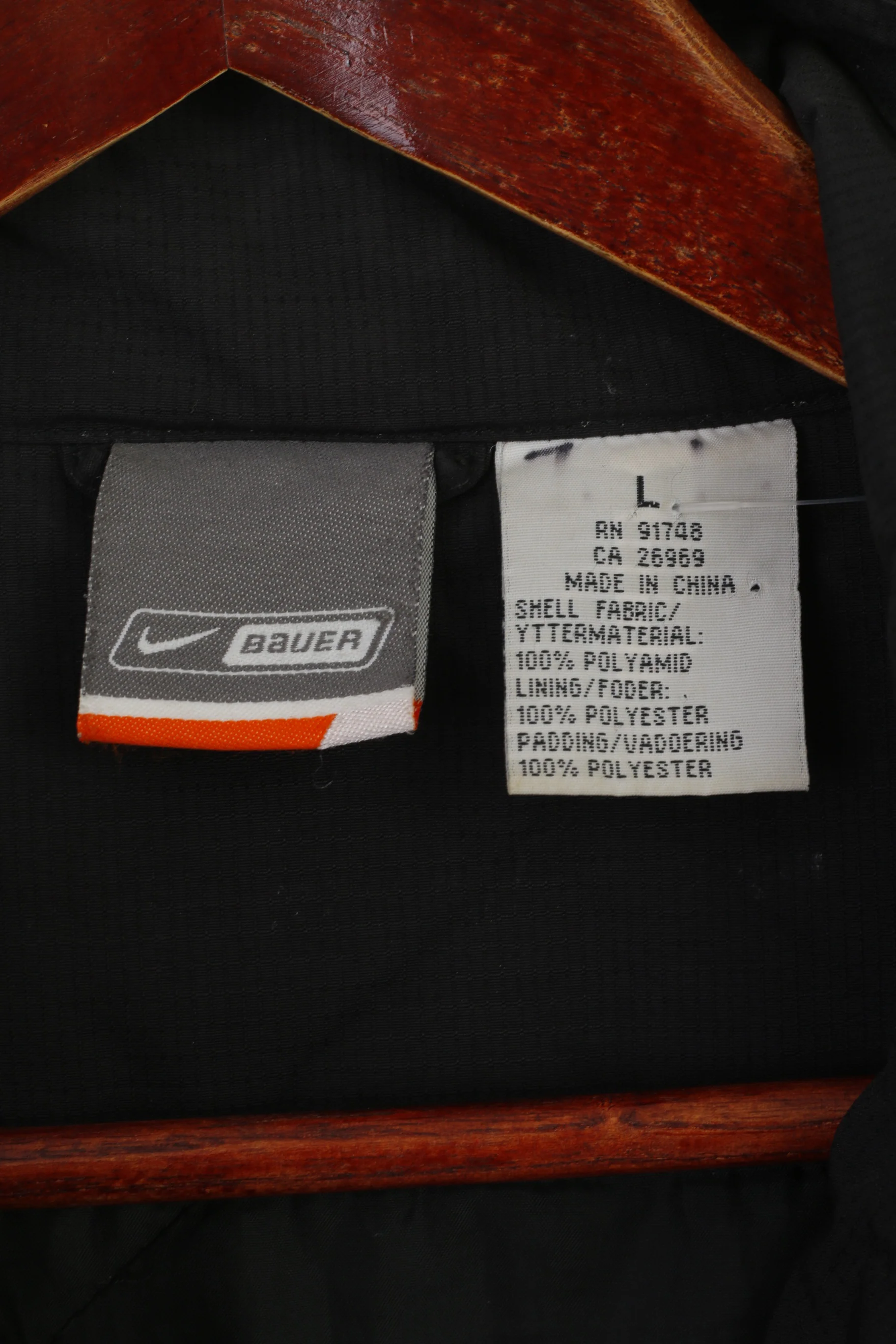 Nike Bauer Youth L 12-14 Age Jacket Black Nylon Brynäs IF Ice Hockey Vintage Top - Image 5