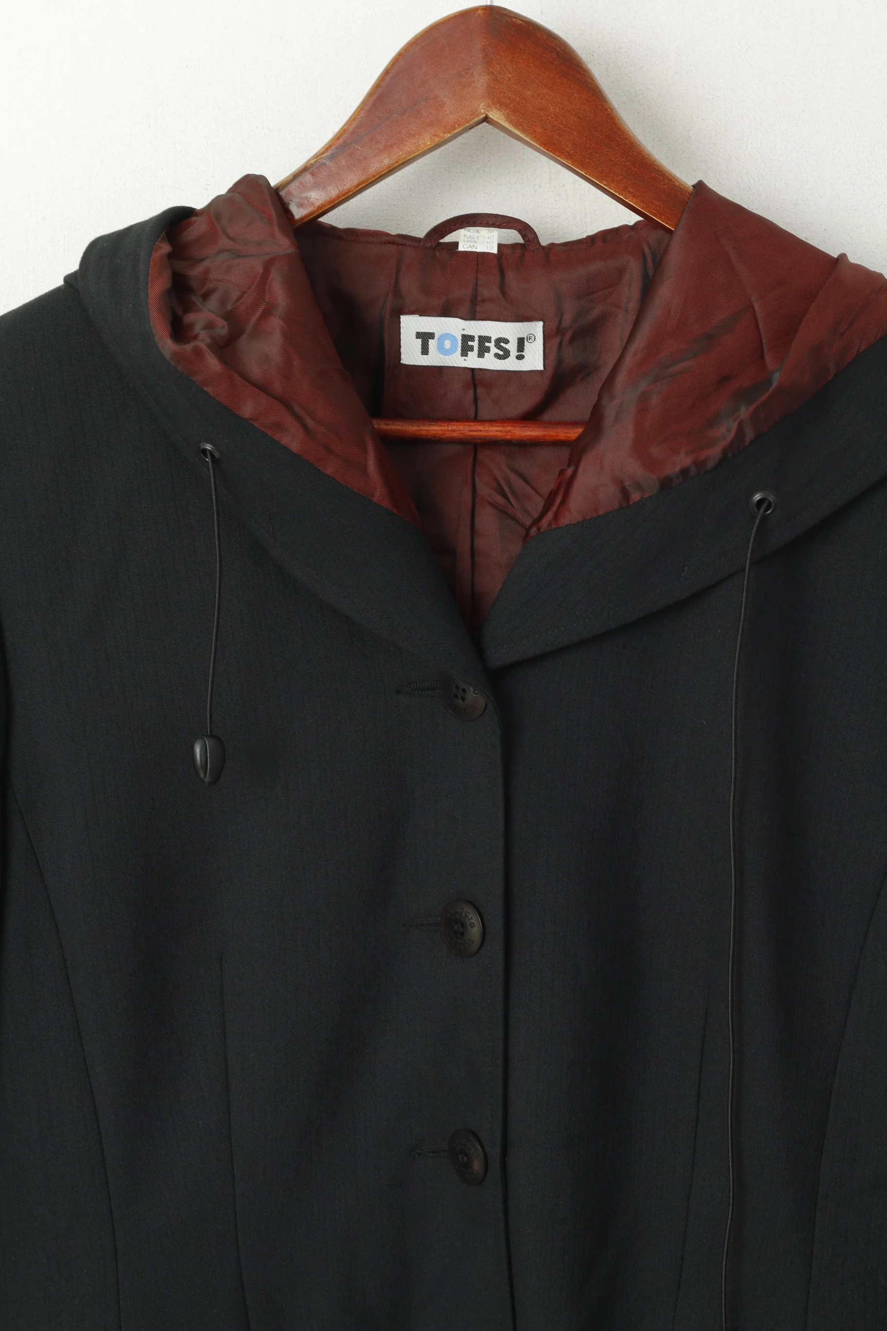 Toffs Women 12 38 M Blazer Sport Black Hooded Sport Viaggio Del Mondo Single Breasted Jacket - Image 2