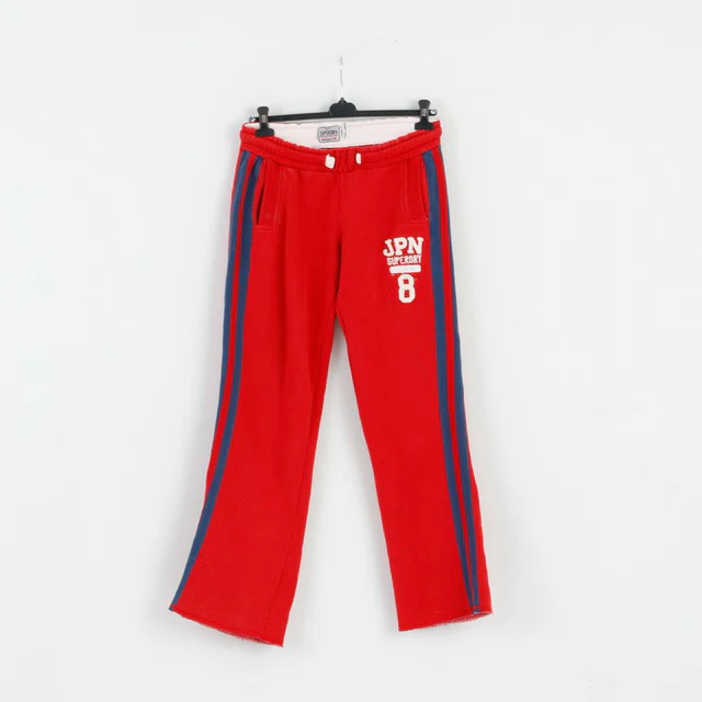 Superdry Mens L Sweatpants Red Cotton Three Pockets Active Bottoms