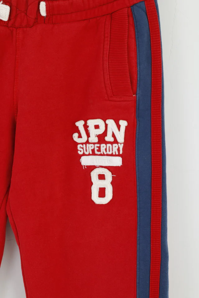 Superdry Mens L Sweatpants Red Cotton Three Pockets Active Bottoms - Image 2
