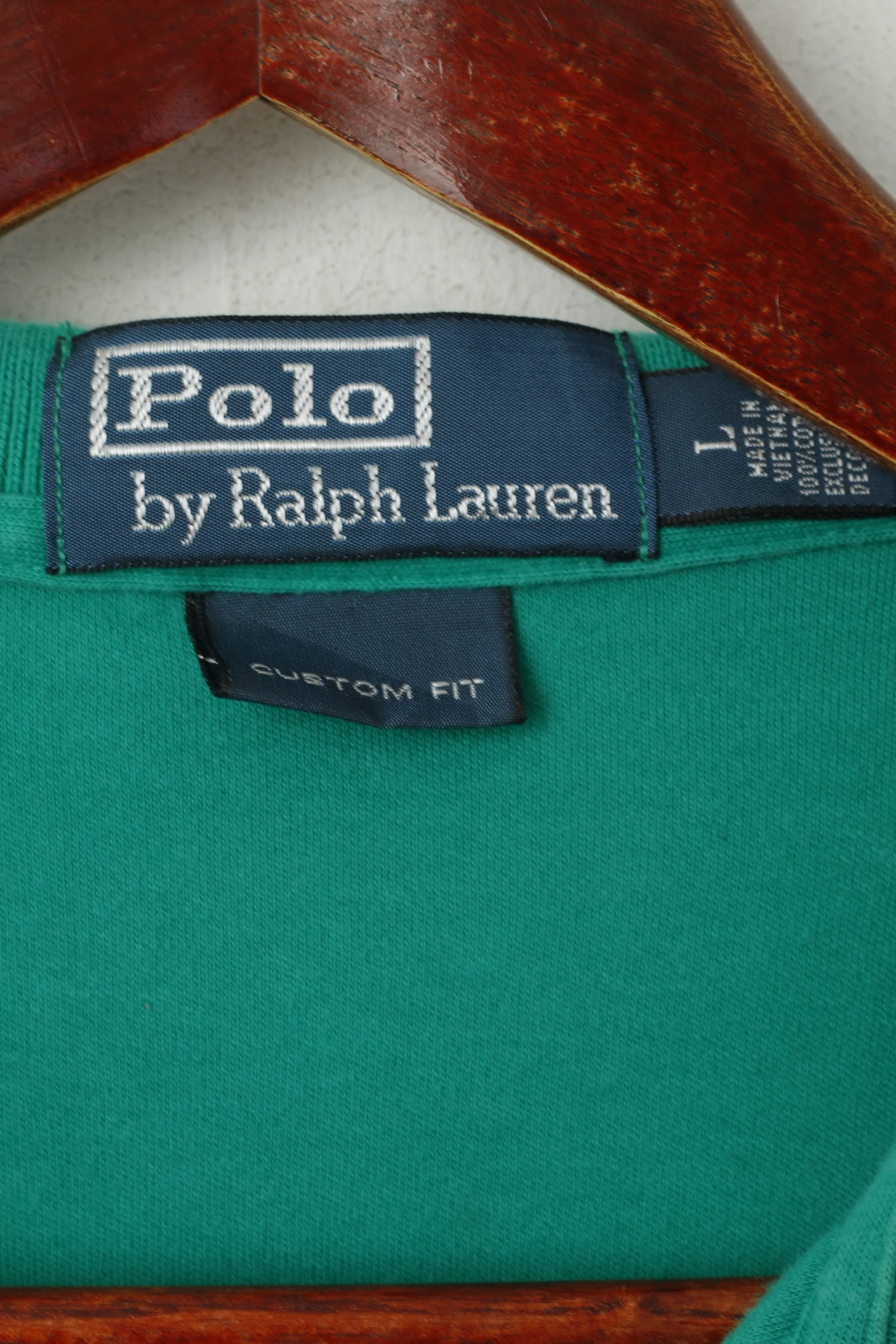 Polo By Ralph Lauren Men L Polo Shirt Green Cotton Custom Fit Short Sleeve Top - Image 3