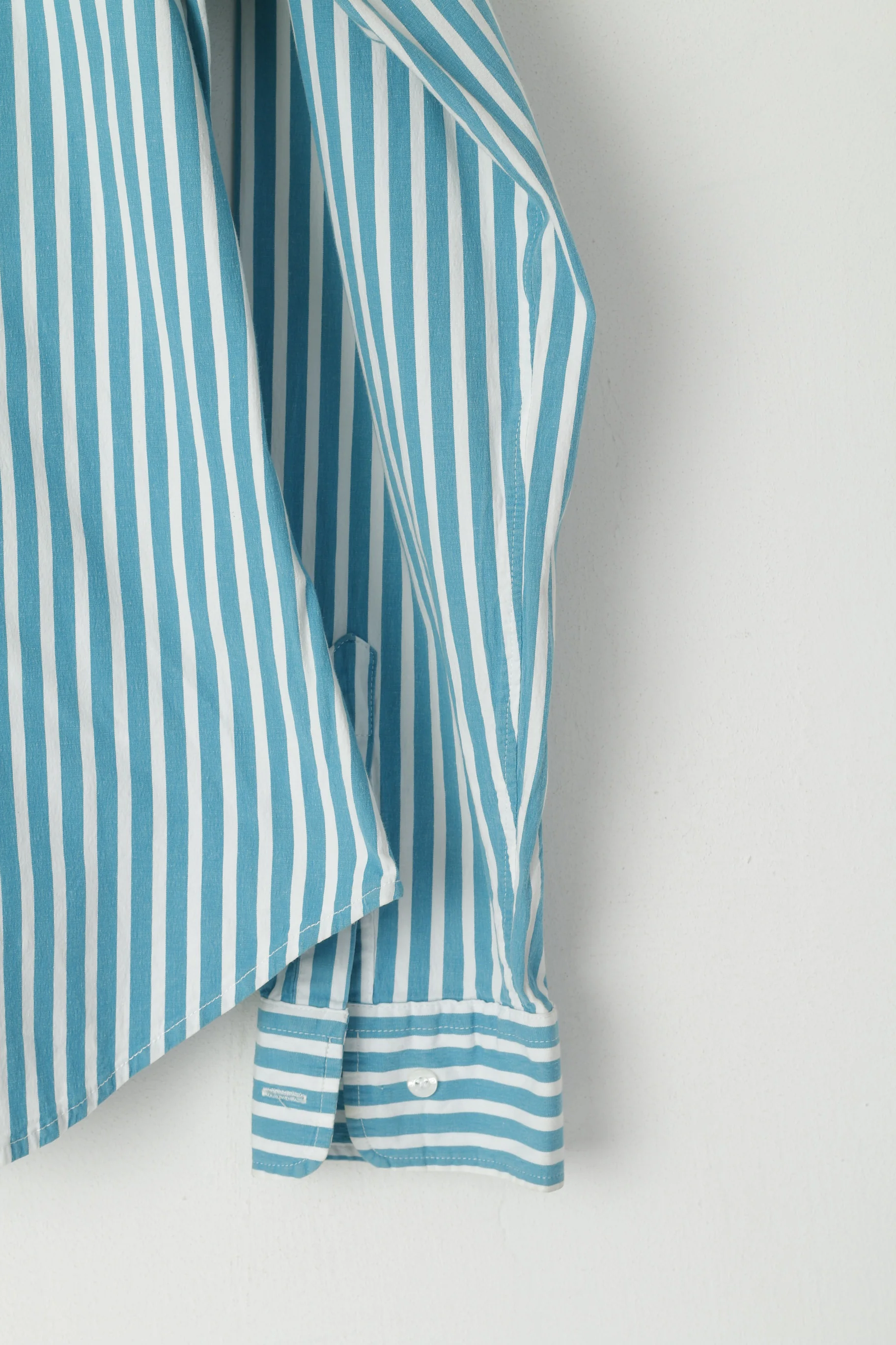 Daniel Hechter Jeans Women 16 M Casual Shirt Turquoise Striped Long Sleeve Cotton Top - Image 3