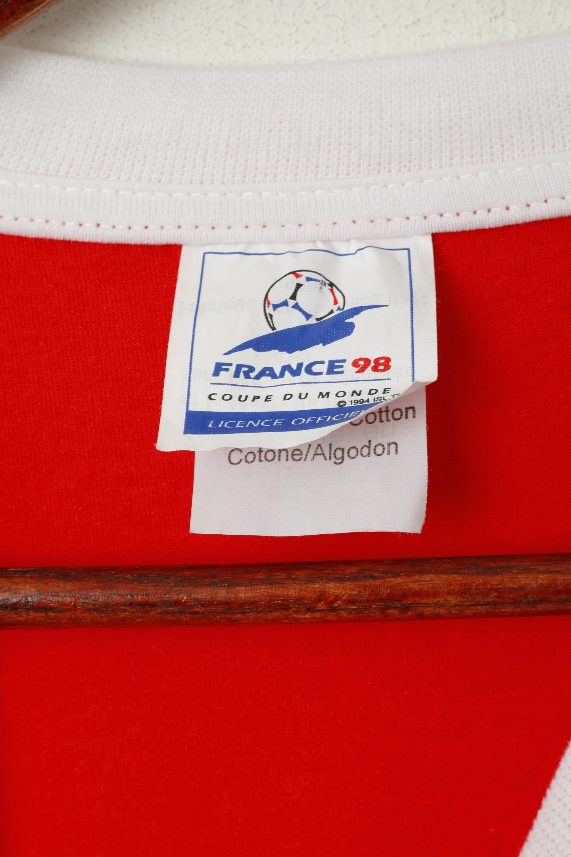 France 98 Men 52 M Shirt Red Cotton Football Coupe Du Monde Retro Top - Image 4