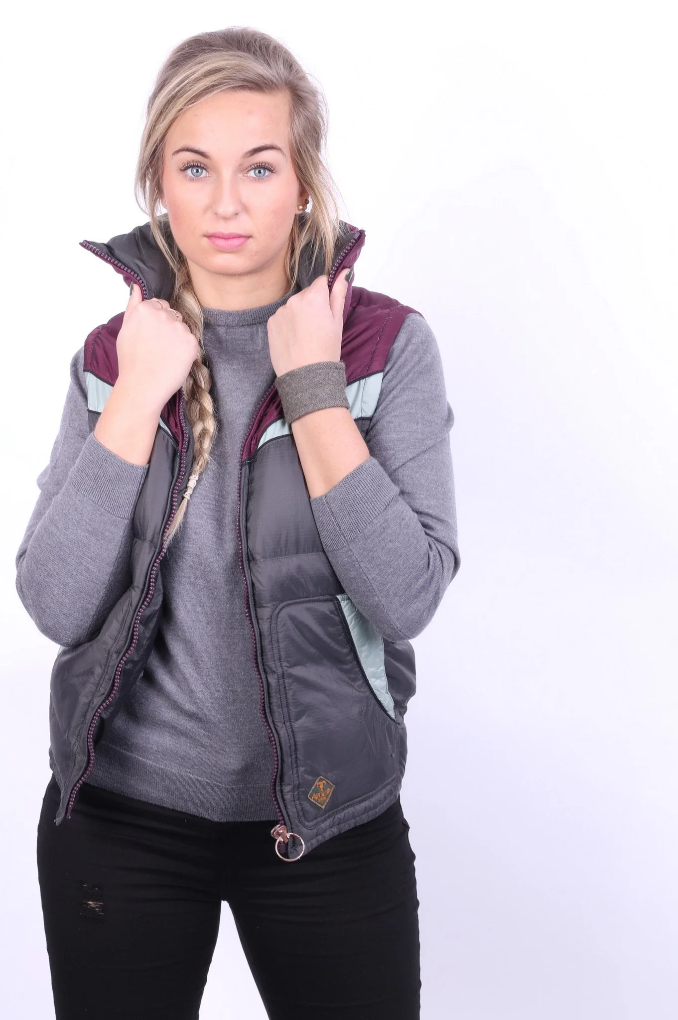 Diesel Women S Bodywarmer Grey Purple Down Jacket Nylon Zip Up Vest - Image 8