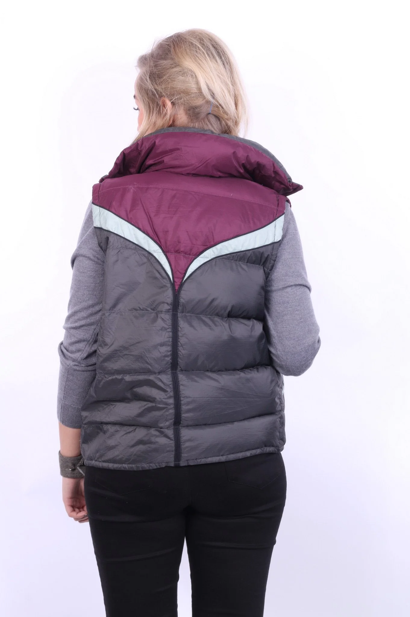 Diesel Women S Bodywarmer Grey Purple Down Jacket Nylon Zip Up Vest - Image 9