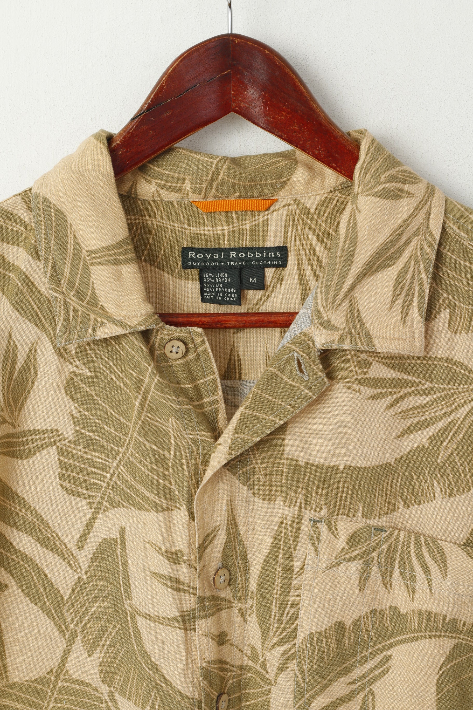 Royal Robbins Men M Casual Shirt Cream Hawaii Travel Linen Outdoor Short Sleeve Top - Image 2