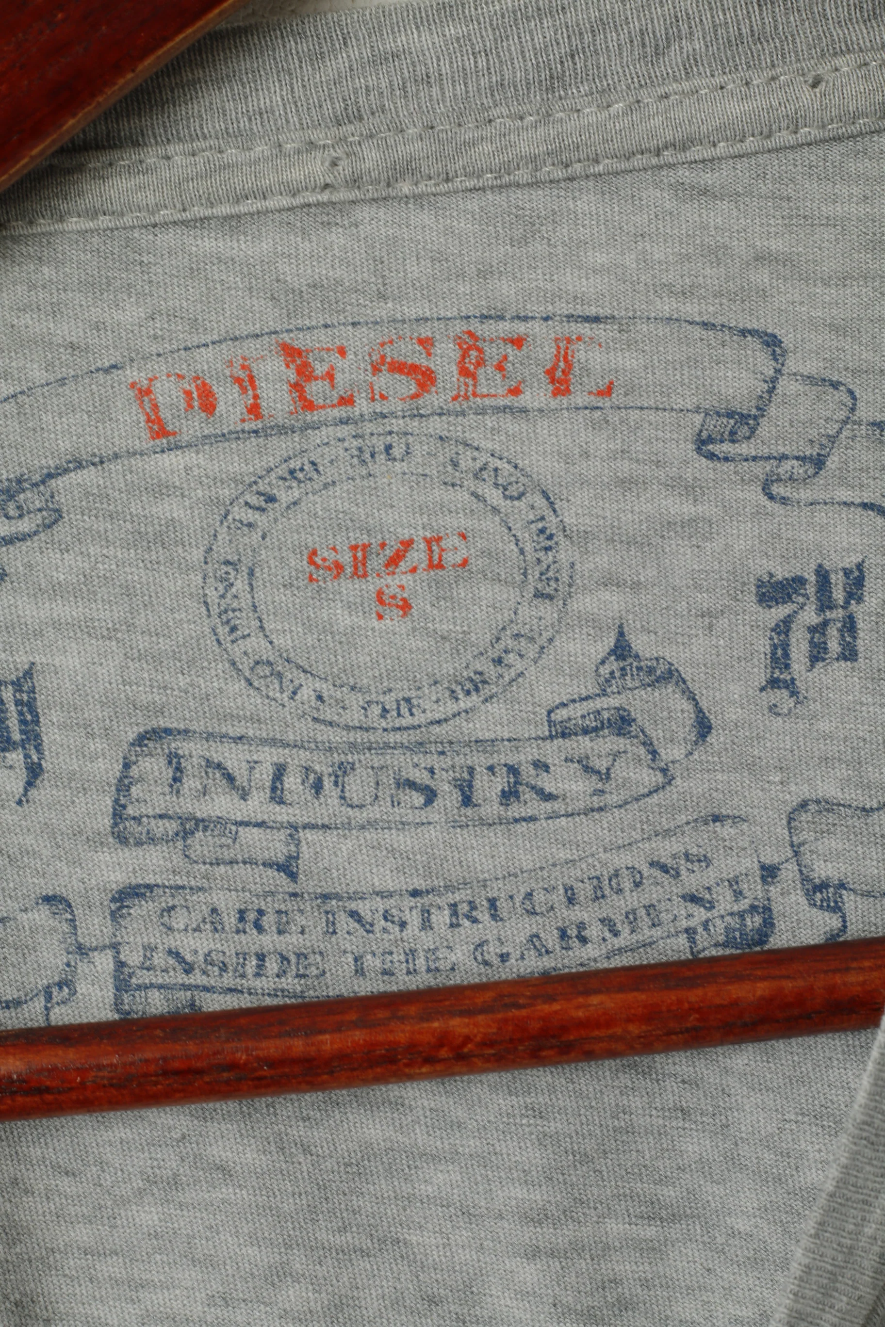 Diesel Industry Men S Shirt Grey Cotton Graphic Crew Neck Smile In Life Top - Image 4