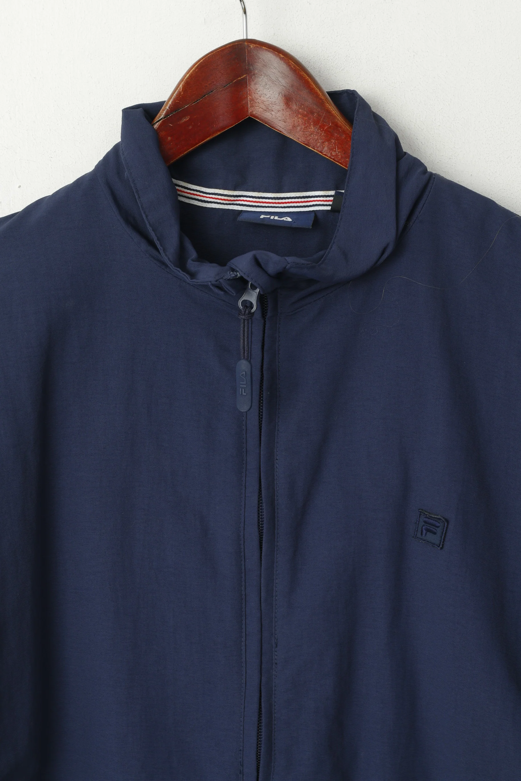 Fila Men 52 L (M) Jacket Navy Nylon Waterproof Classic Zip Up Harrington Sport Top - Image 2