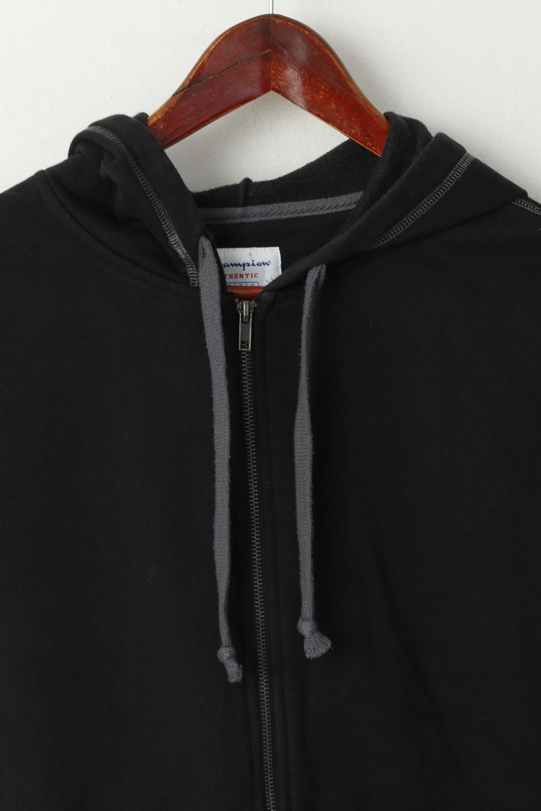 Champion Women L Sweatshirt Black Cotton Full Zipper Hooded Pockets Top - Image 2