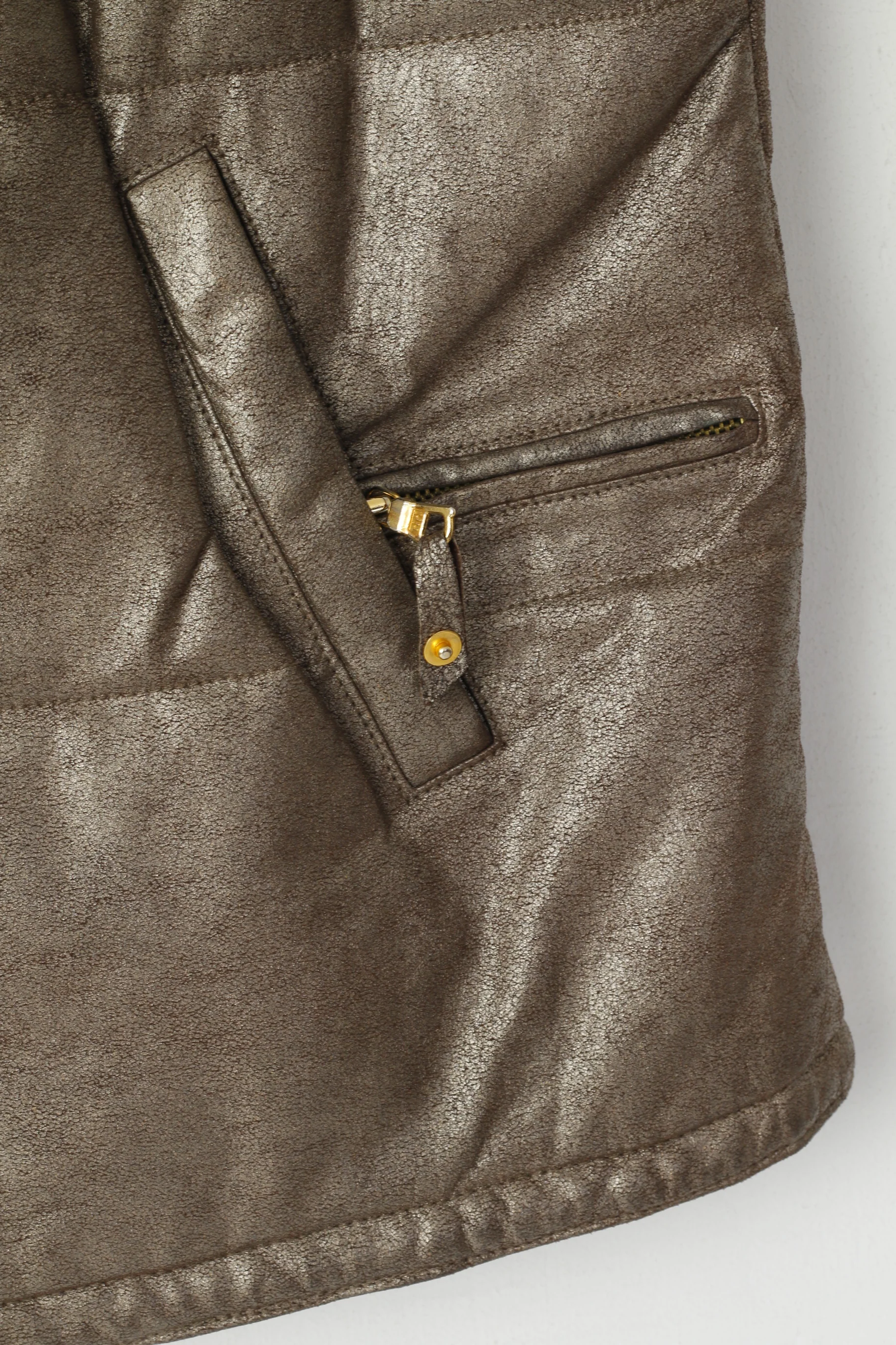 Carnaby's Collection Women 40 L Bodywarmer Brown Gold Leather Padded Retro Snaps Vest - Image 3