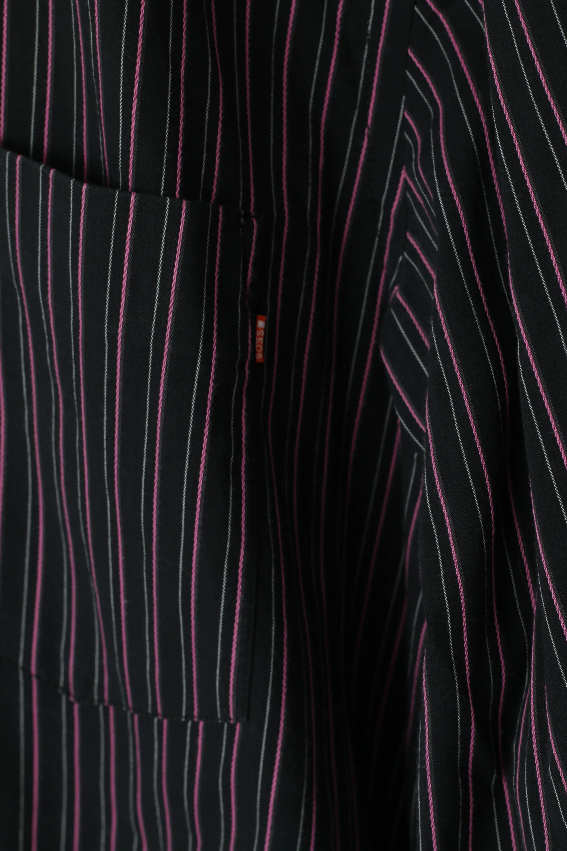 Hugo Boss Men M Casual Shirt Black Pink Striped Cotton Stretch Fit Long Sleeve Top - Image 3