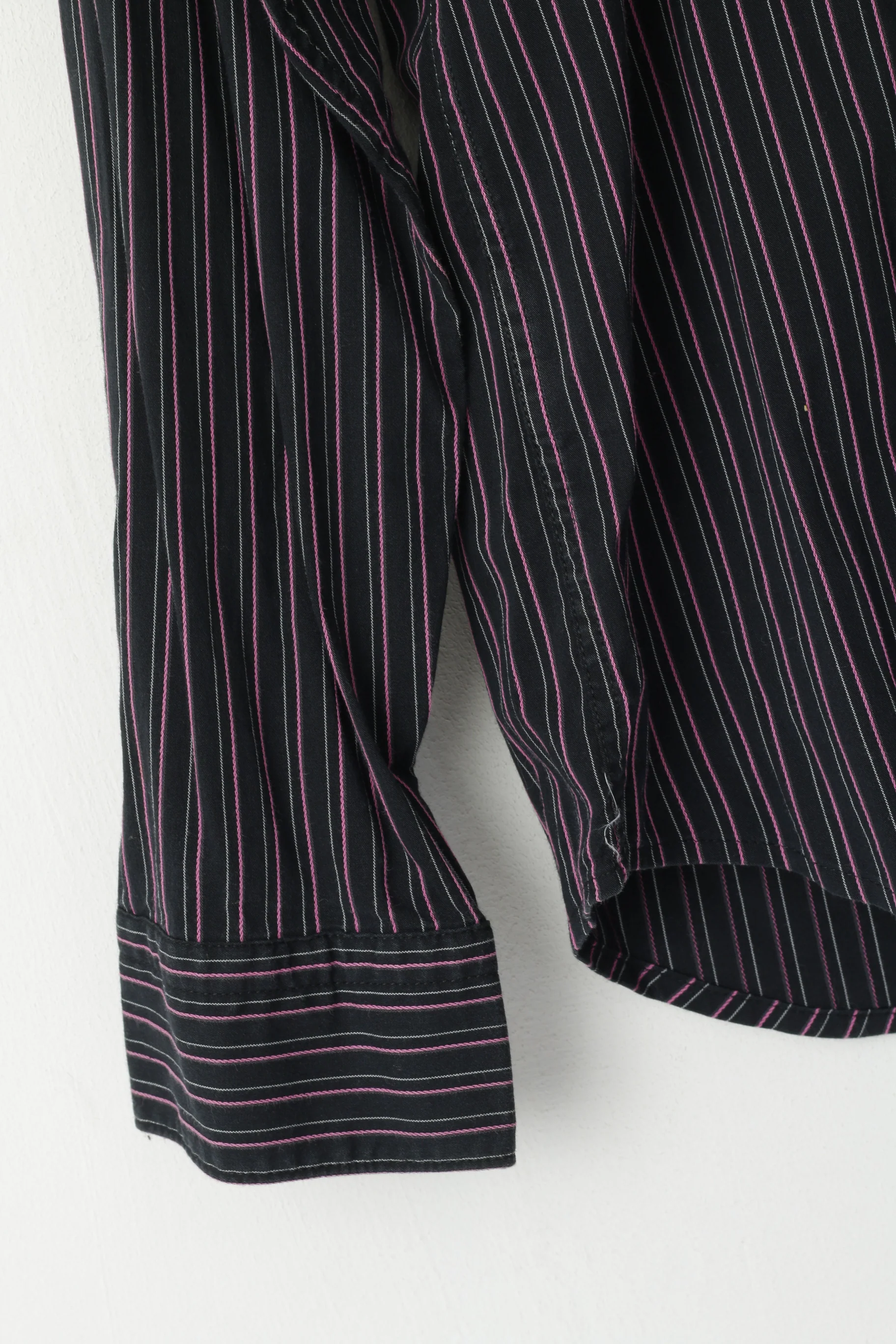 Hugo Boss Men M Casual Shirt Black Pink Striped Cotton Stretch Fit Long Sleeve Top - Image 4