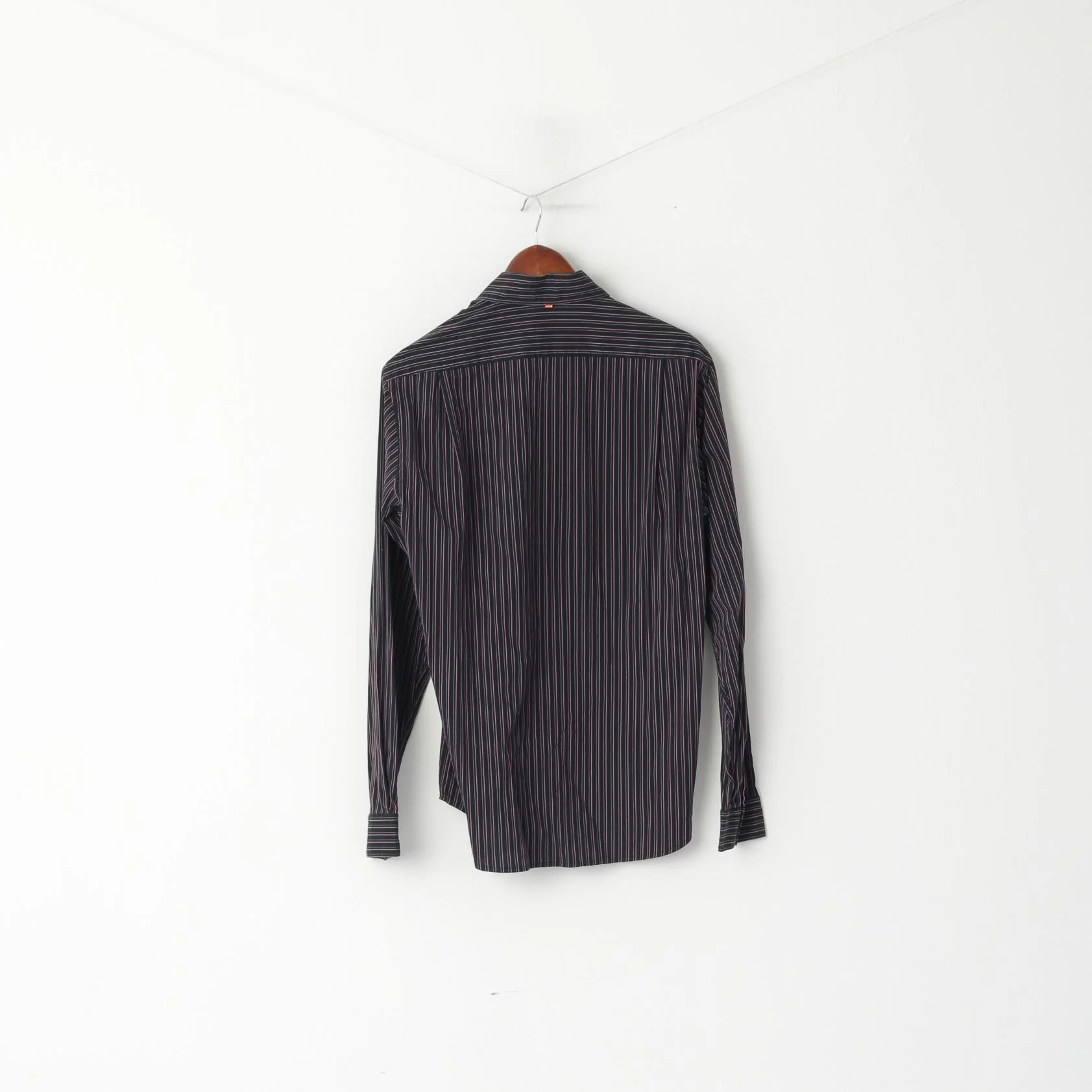 Hugo Boss Men M Casual Shirt Black Pink Striped Cotton Stretch Fit Long Sleeve Top - Image 7