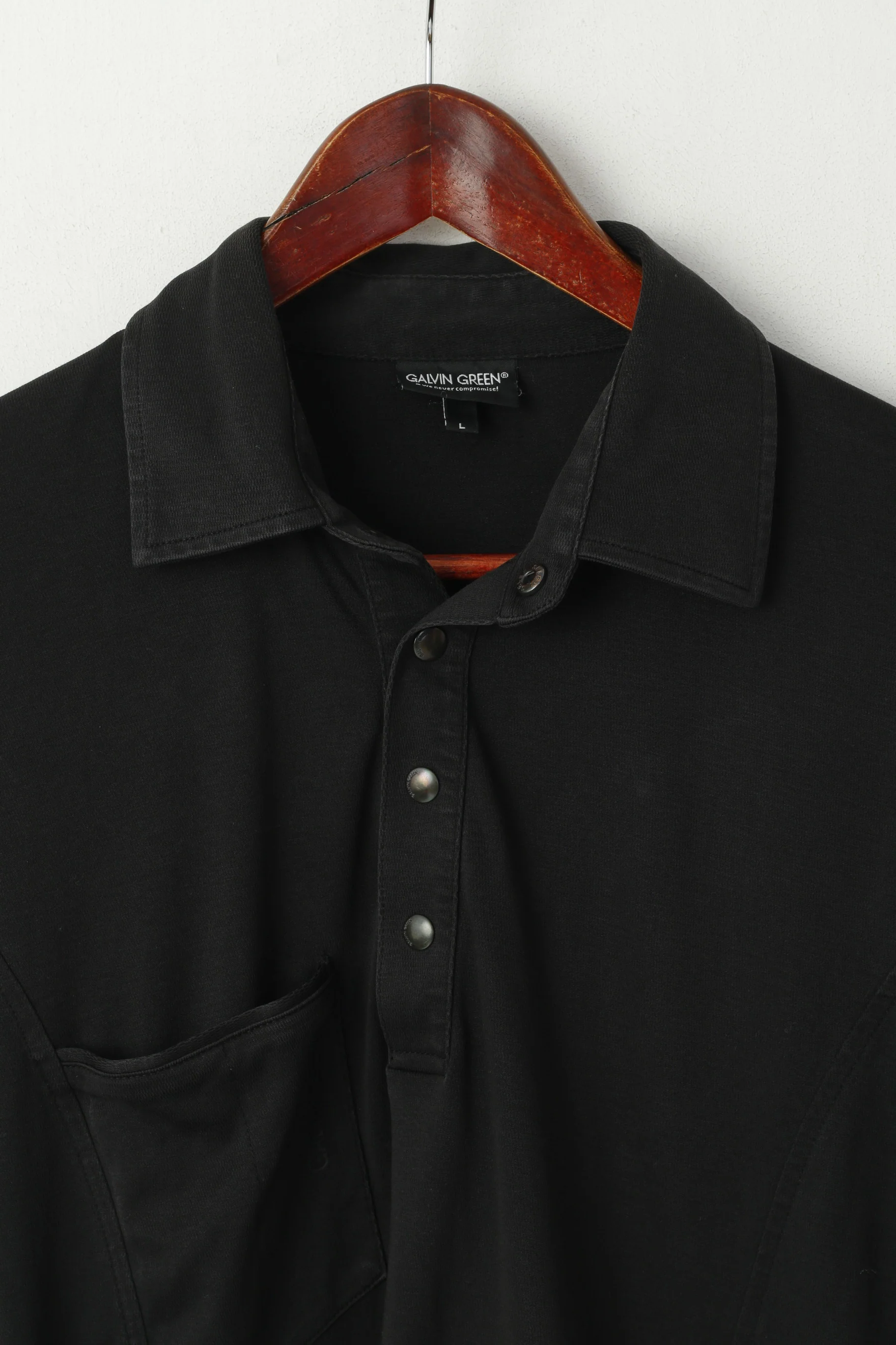 Galvin Green Men L Polo Shirt Black Cotton Pocket Golf Activewear Snap Neck Top - Image 2