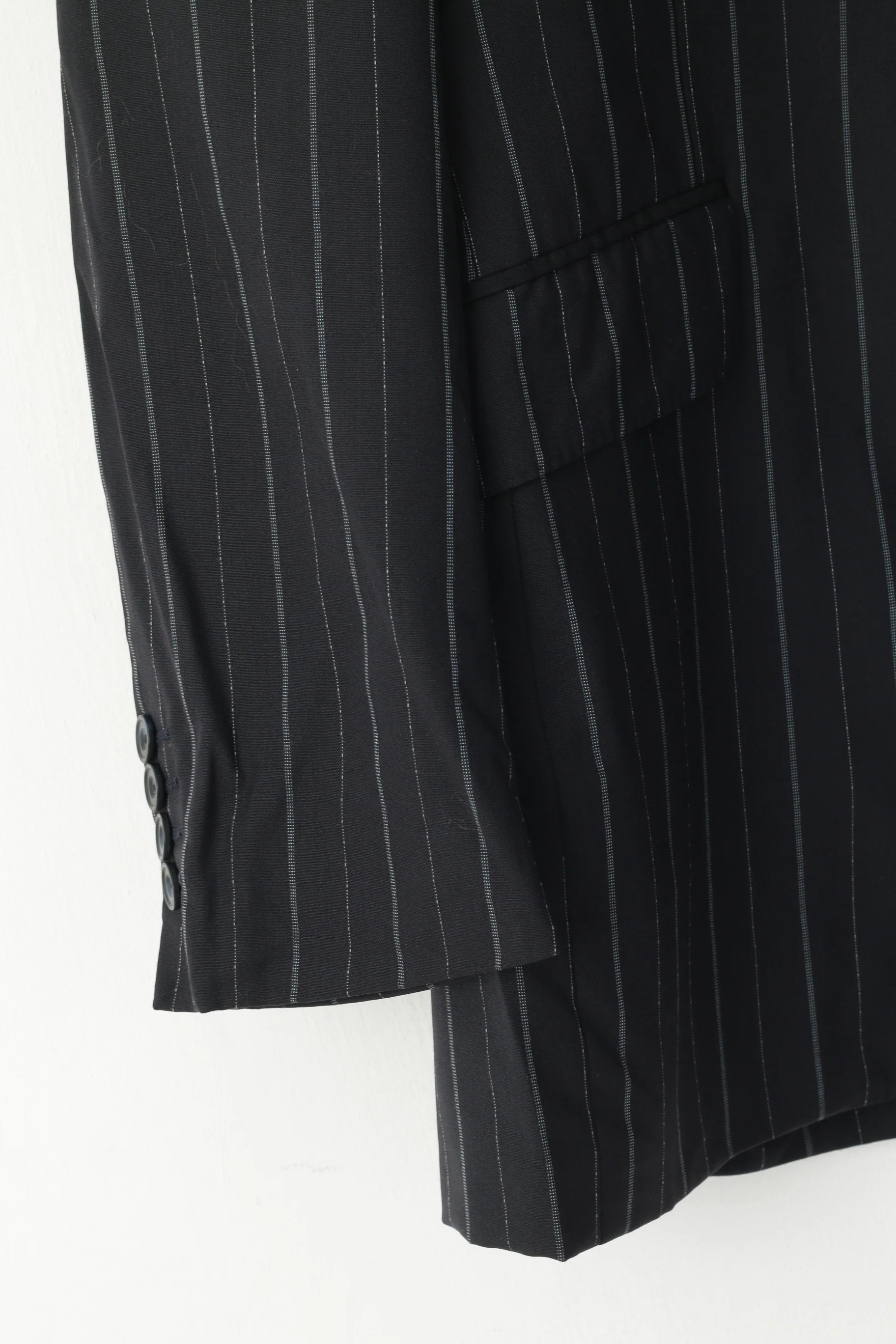 Aquascutum London Men 40 R Blazer Black Striped Wool Single Breasted Jacket - Image 3